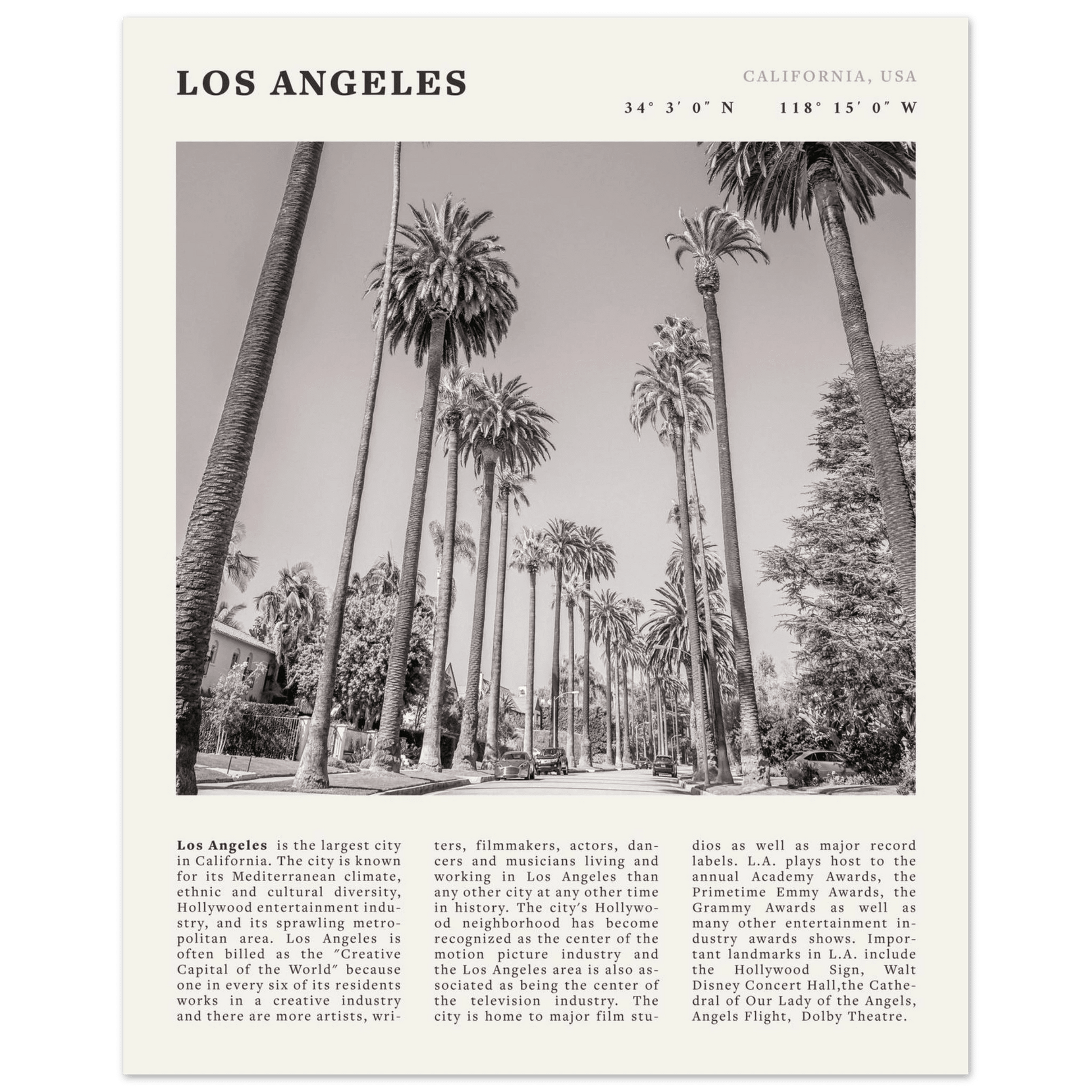 Los Angeles Poster | Black & White Palm Trees Wall Art | California Travel Print - Evergreen Posters