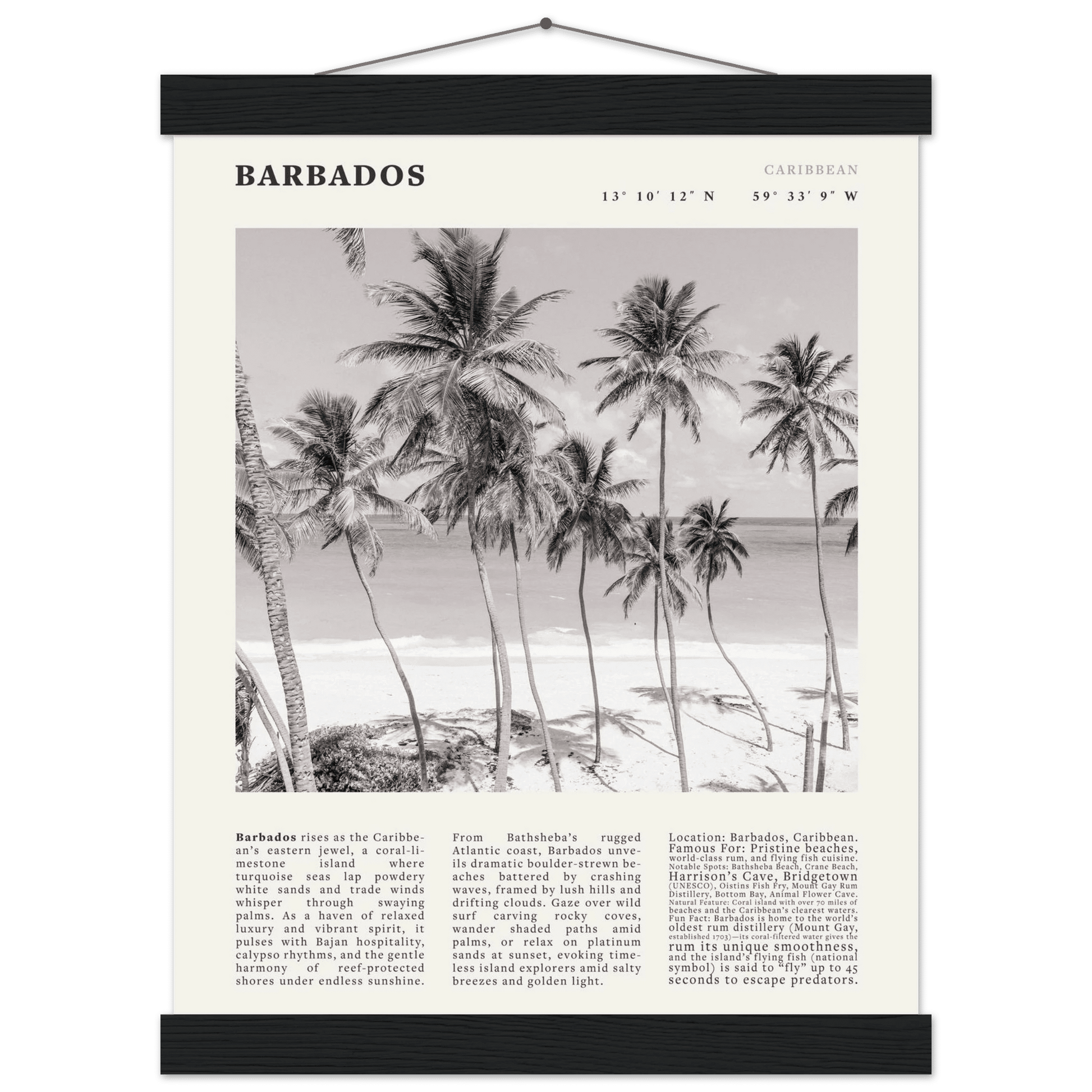 Barbados Poster Black and White – Vintage Caribbean Palm Beach Print (Digital & Printed Options) - Evergreen Posters