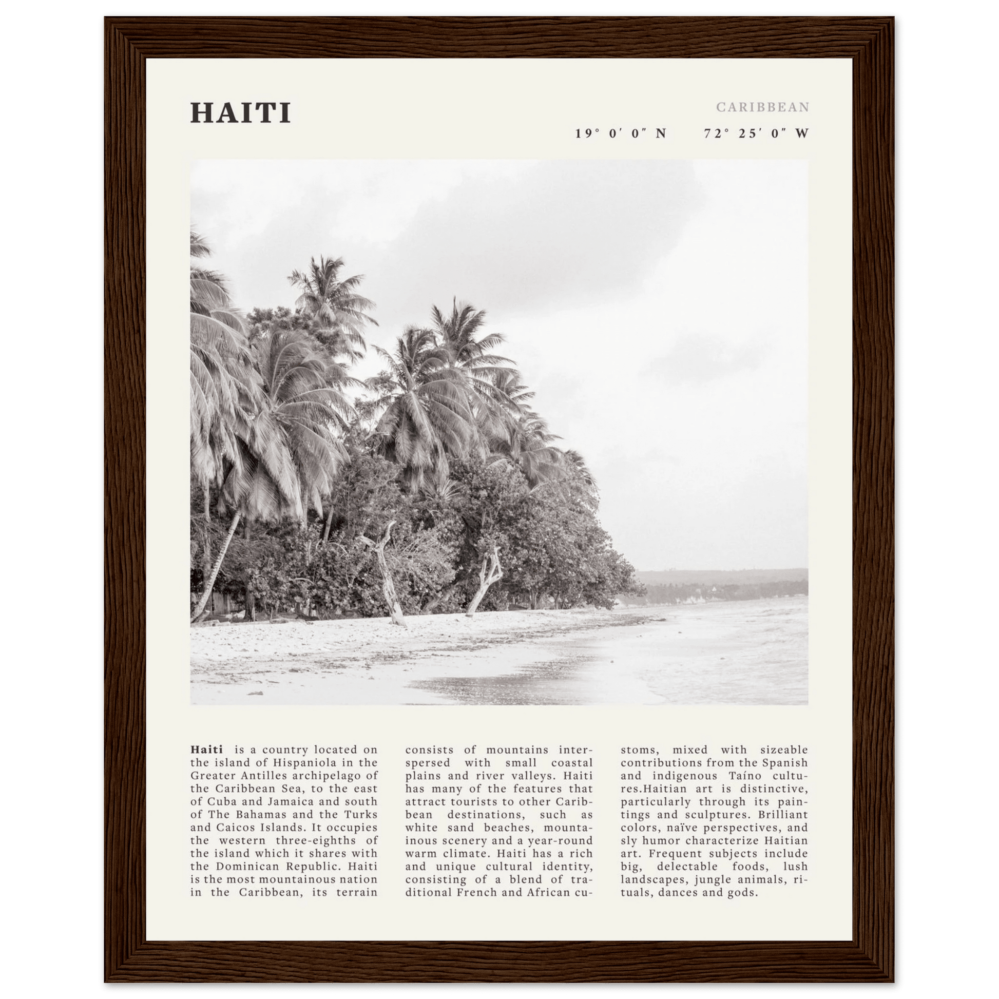 Haiti Poster | Black & White Caribbean Beach Wall Art | Tropical Travel Print - Evergreen Posters