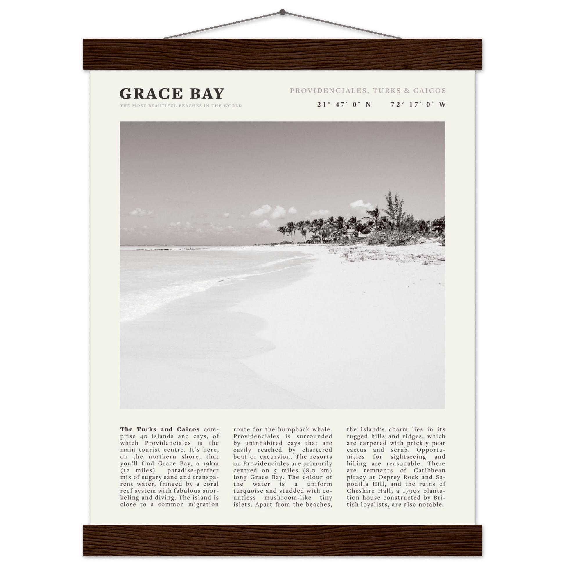 Grace Bay Poster | Black & White Turks & Caicos Wall Art | Caribbean Beach Print - Evergreen Posters