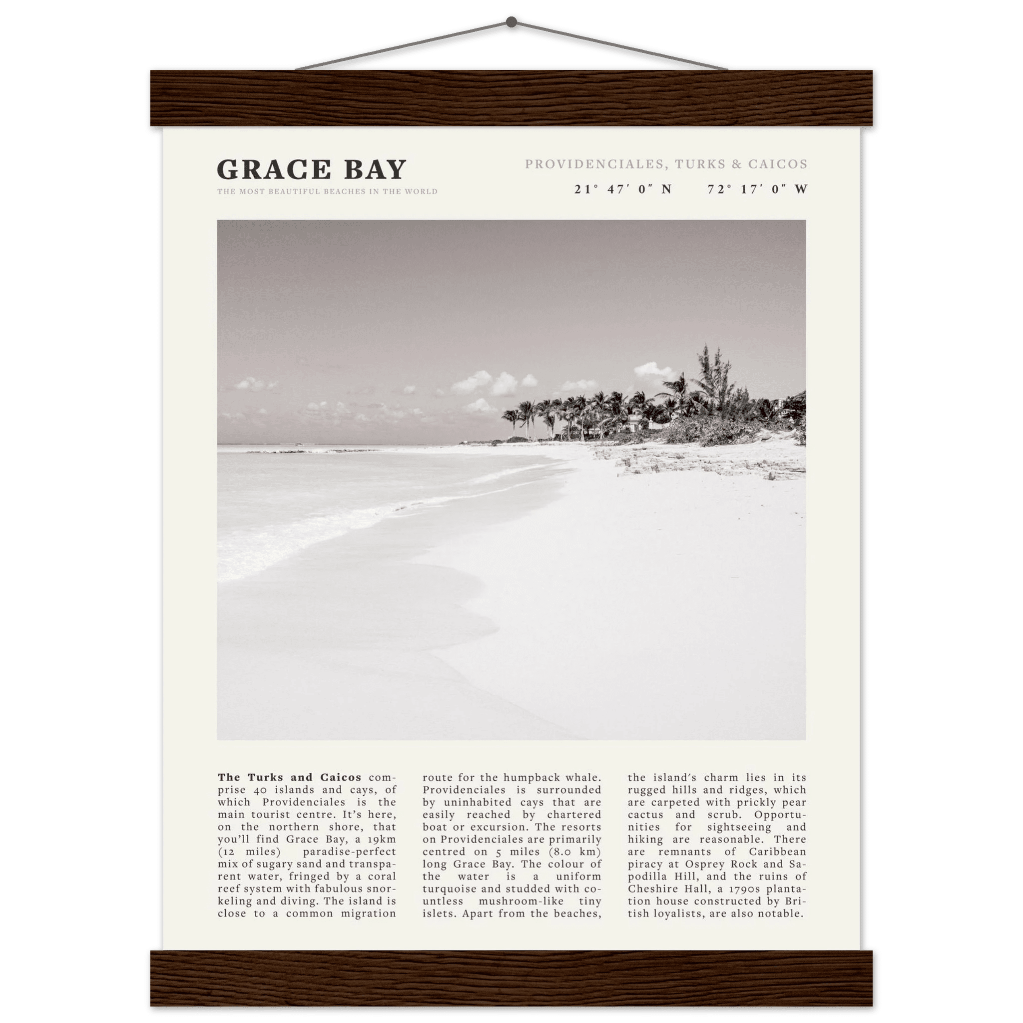Grace Bay Poster | Black & White Turks & Caicos Wall Art | Caribbean Beach Print - Evergreen Posters