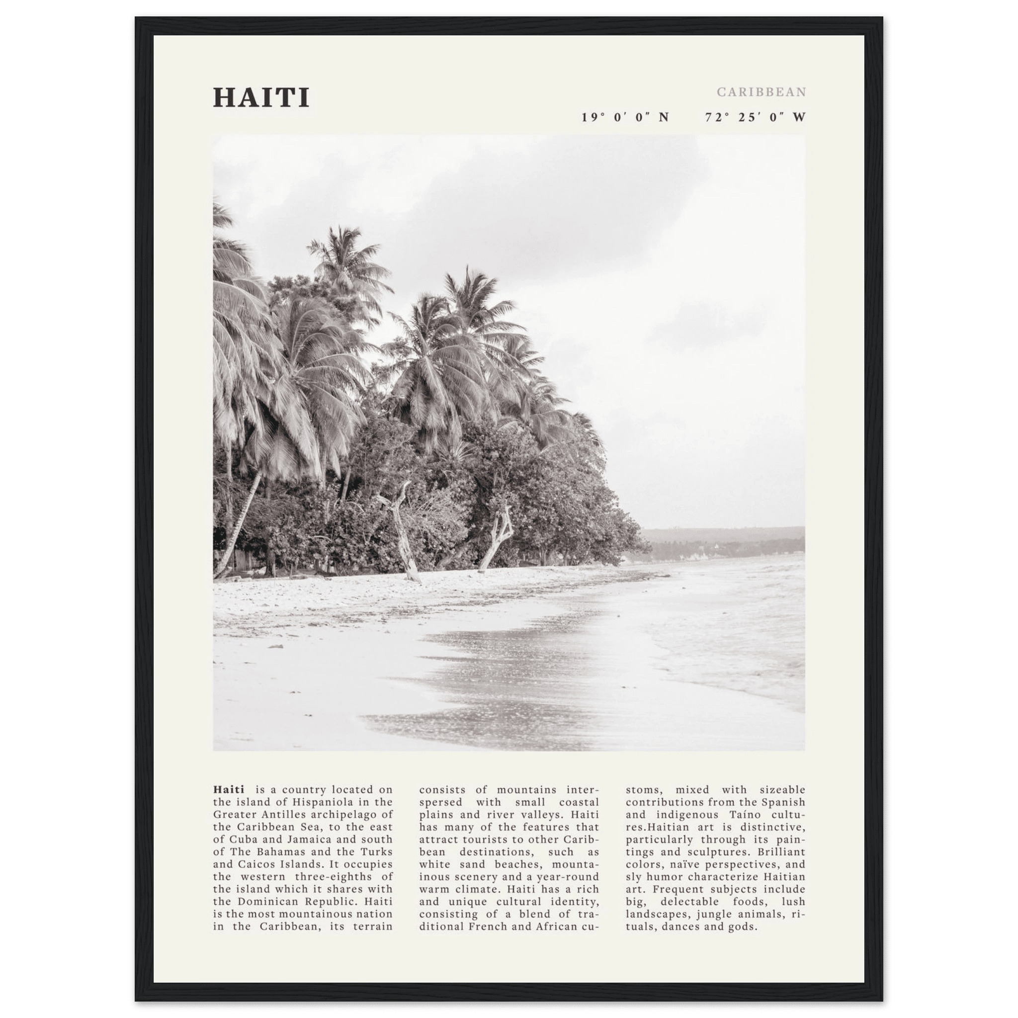 Haiti Poster | Black & White Caribbean Beach Wall Art | Tropical Travel Print - Evergreen Posters