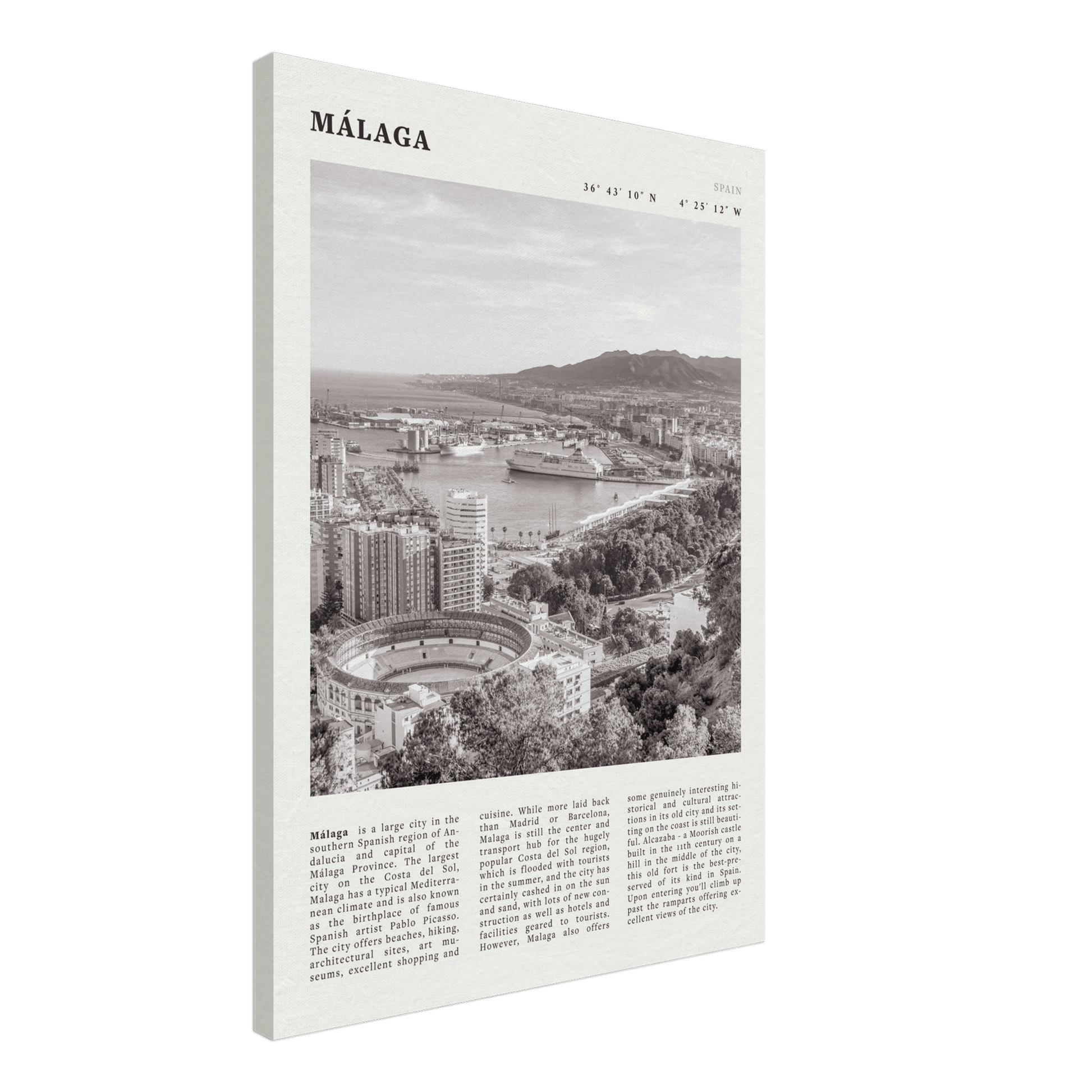 Málaga Poster | Black & White Costa del Sol Wall Art | Spain Travel Print - Evergreen Posters