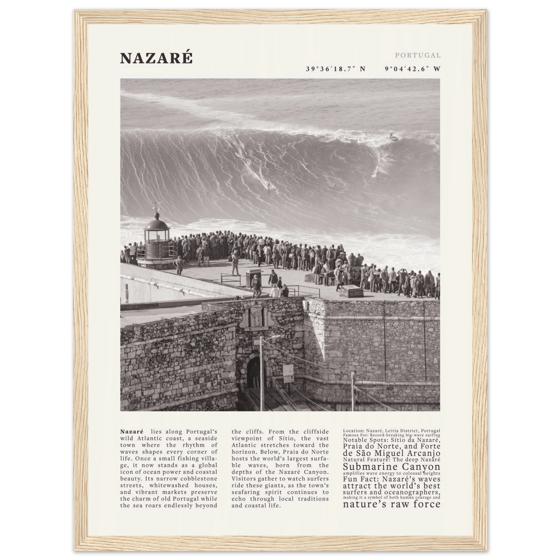 Nazaré Portugal Poster Black and White – Vintage Big Waves Surf Print (Digital & Printed Options) - Evergreen Posters