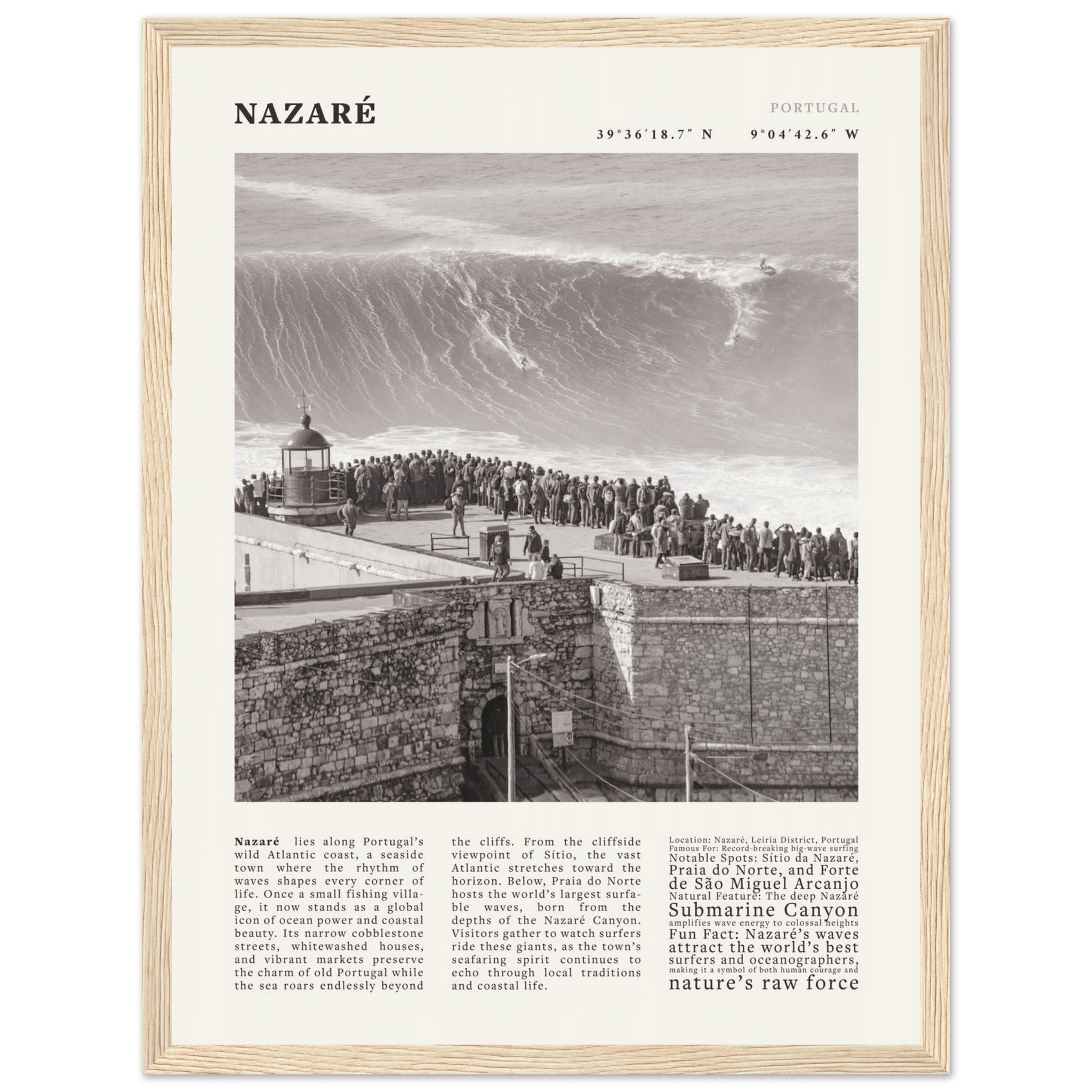 Nazaré Portugal Poster Black and White – Vintage Big Waves Surf Print (Digital & Printed Options) - Evergreen Posters