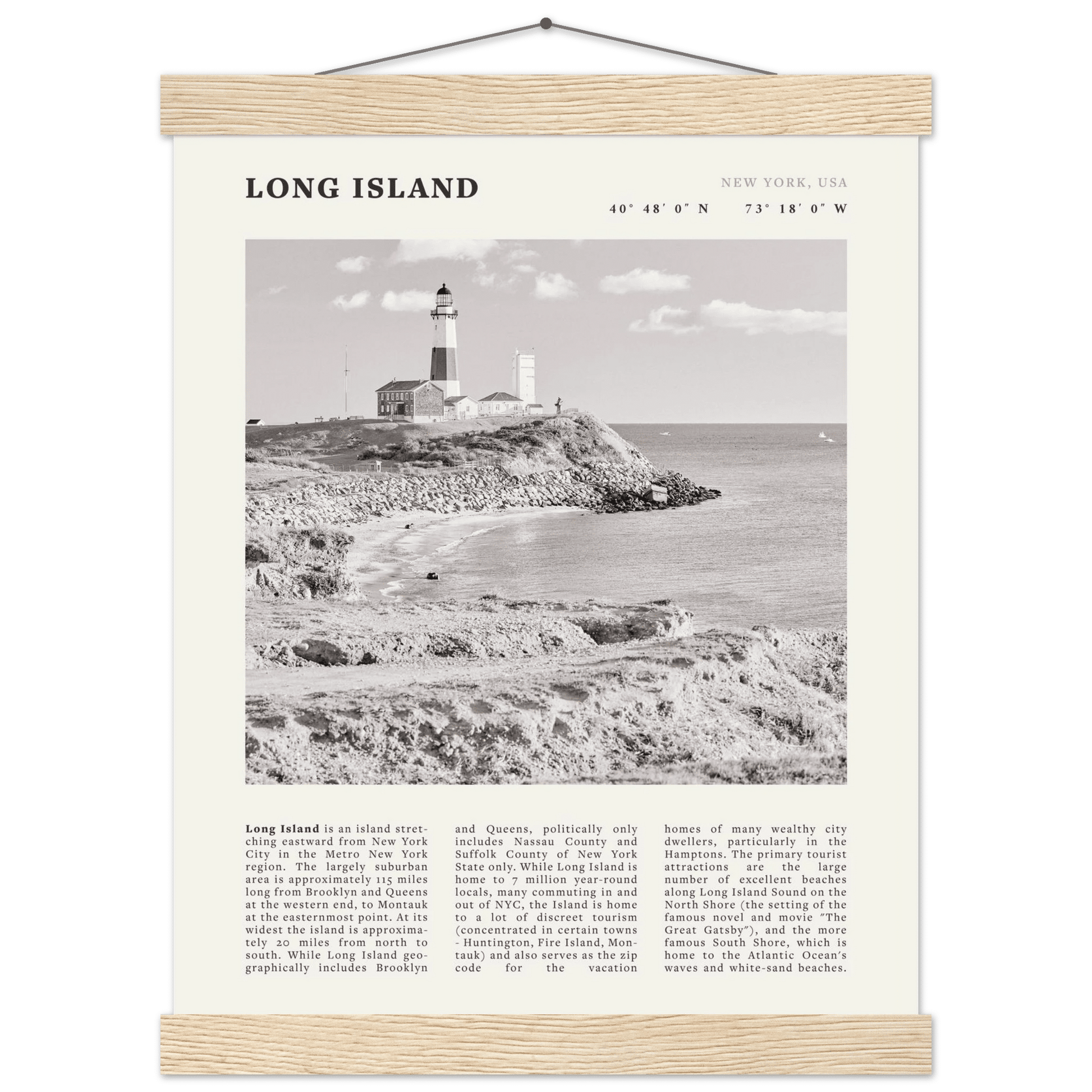 Long Island Poster | Black & White Montauk Lighthouse Wall Art | New York Print - Evergreen Posters