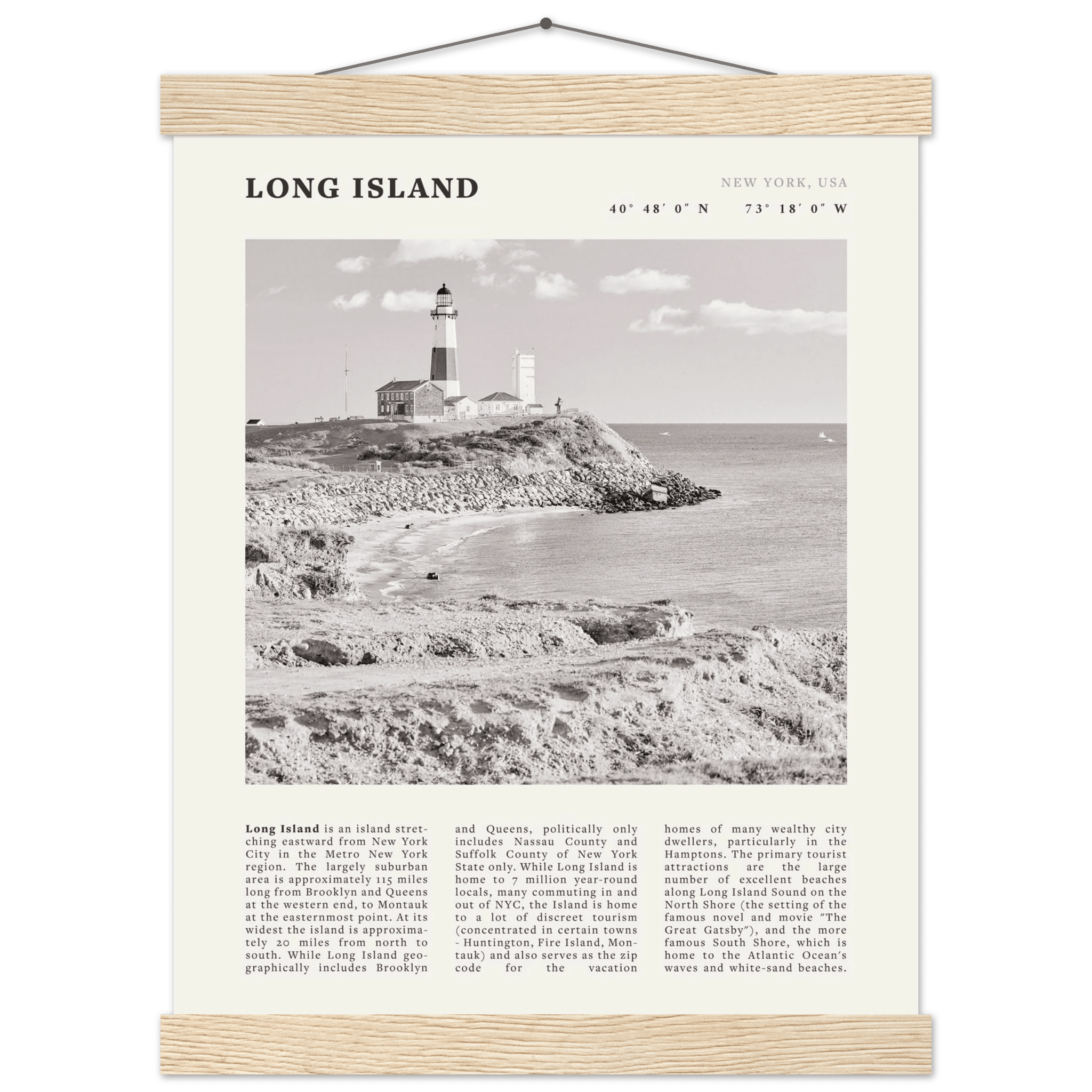 Long Island Poster | Black & White Montauk Lighthouse Wall Art | New York Print - Evergreen Posters