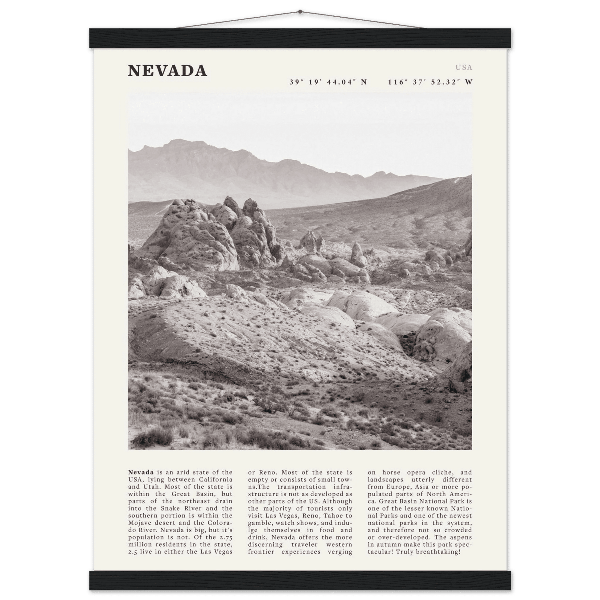 Nevada Poster | Black & White Desert Landscape Wall Art | USA Travel Print Decor - Evergreen Posters