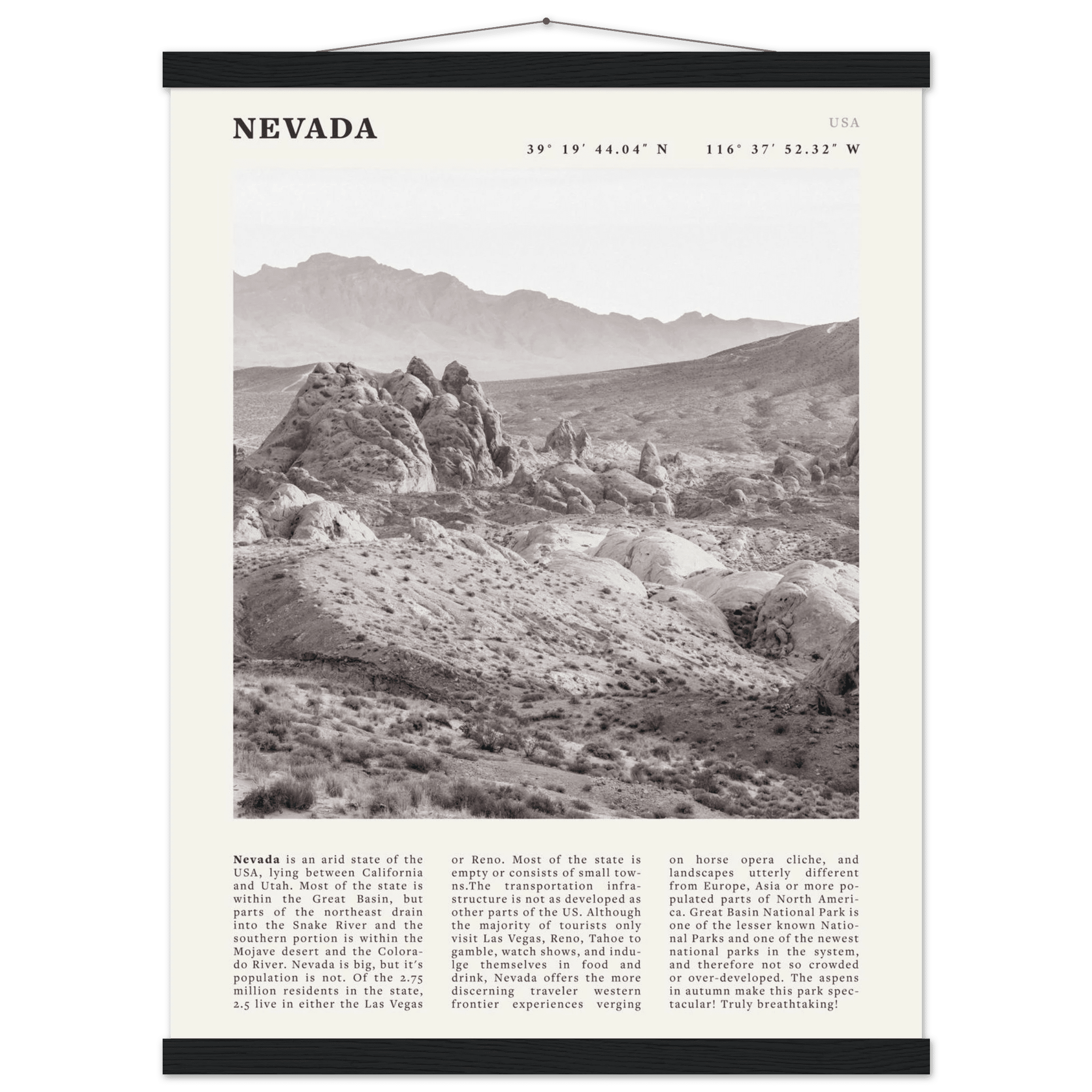 Nevada Poster | Black & White Desert Landscape Wall Art | USA Travel Print Decor - Evergreen Posters