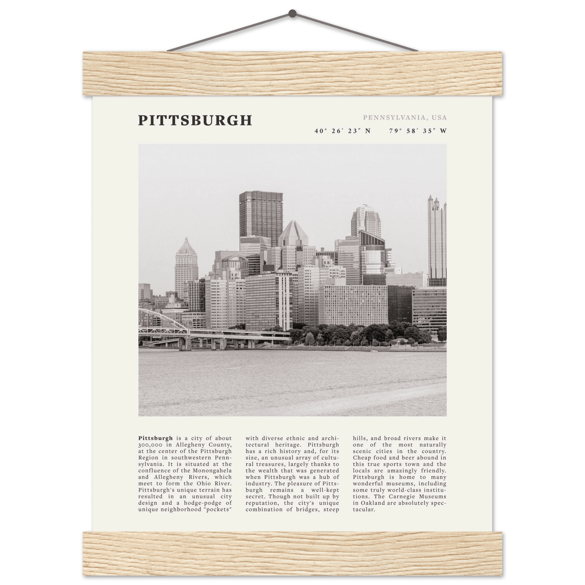 Pittsburgh Poster | Black & White Pennsylvania Skyline Wall Art | PA Travel Print - Evergreen Posters