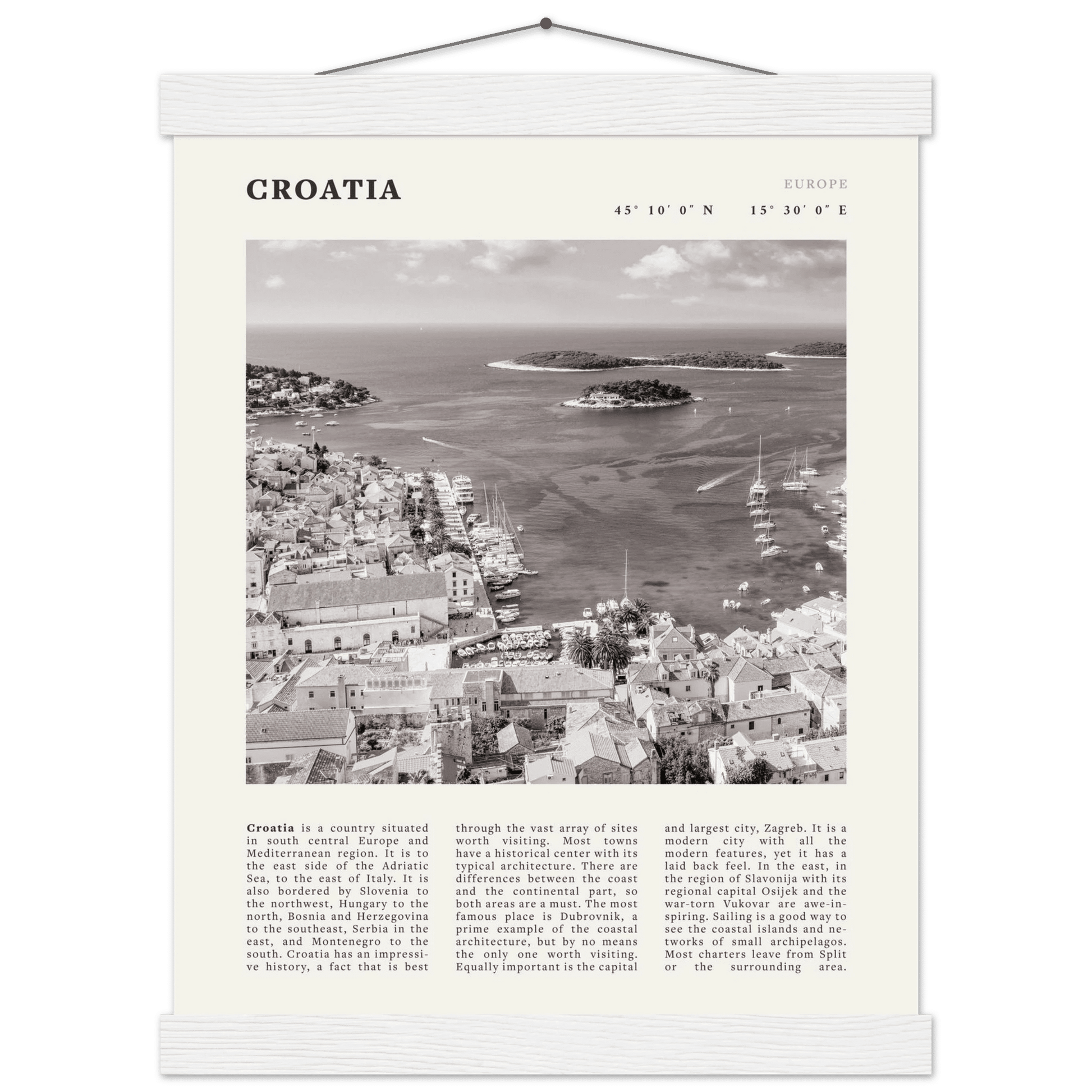 Croatia Poster | Black & White Hvar Island Wall Art | Adriatic Travel Print Decor - Evergreen Posters