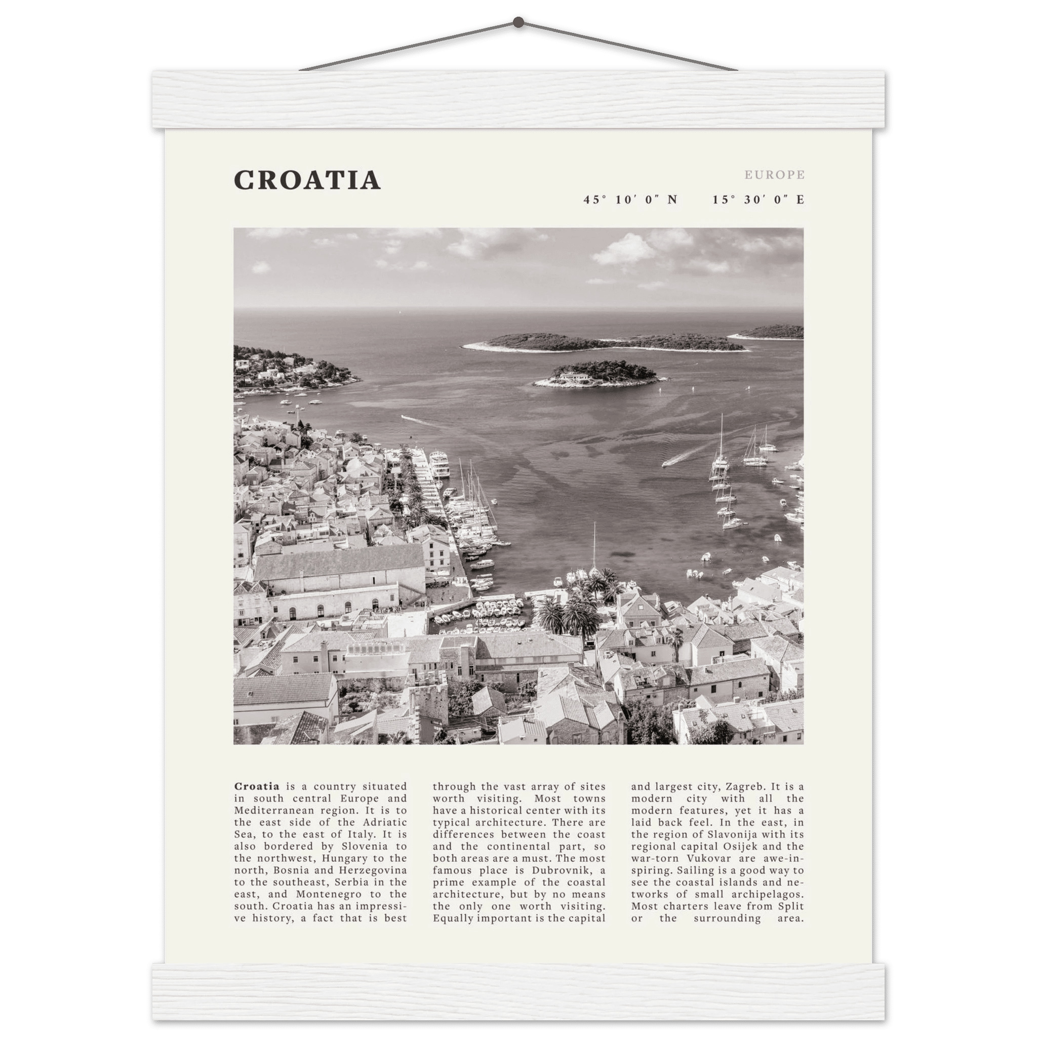 Croatia Poster | Black & White Hvar Island Wall Art | Adriatic Travel Print Decor - Evergreen Posters