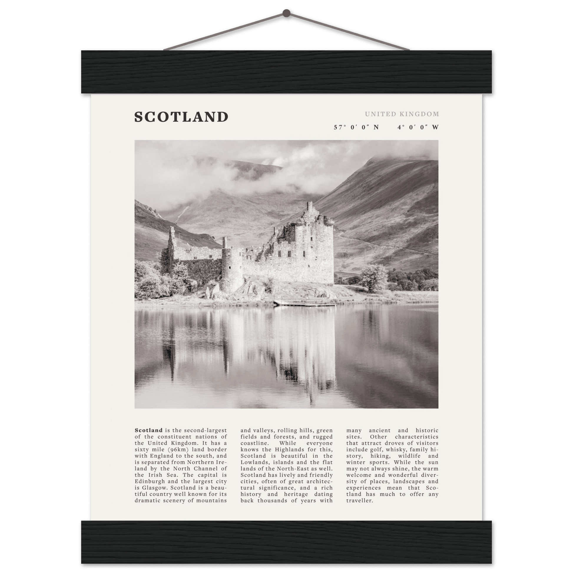 Scotland Poster | Black & White Highland Castle Wall Art | UK Travel Print Decor - Evergreen Posters