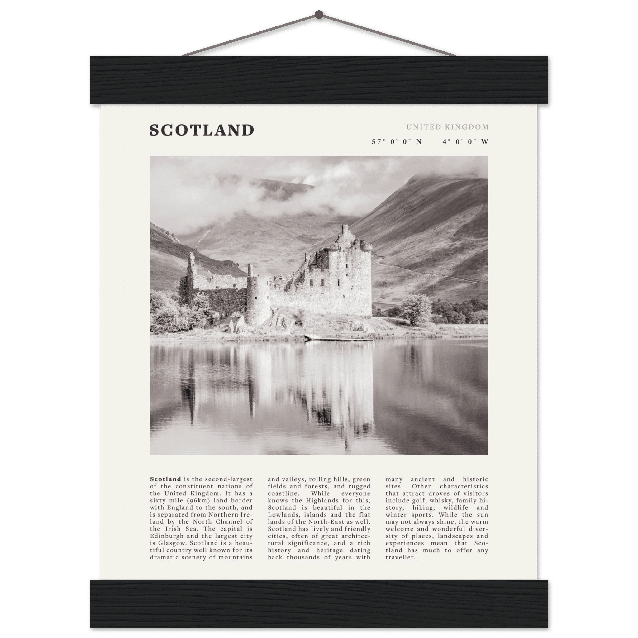 Scotland Poster | Black & White Highland Castle Wall Art | UK Travel Print Decor - Evergreen Posters