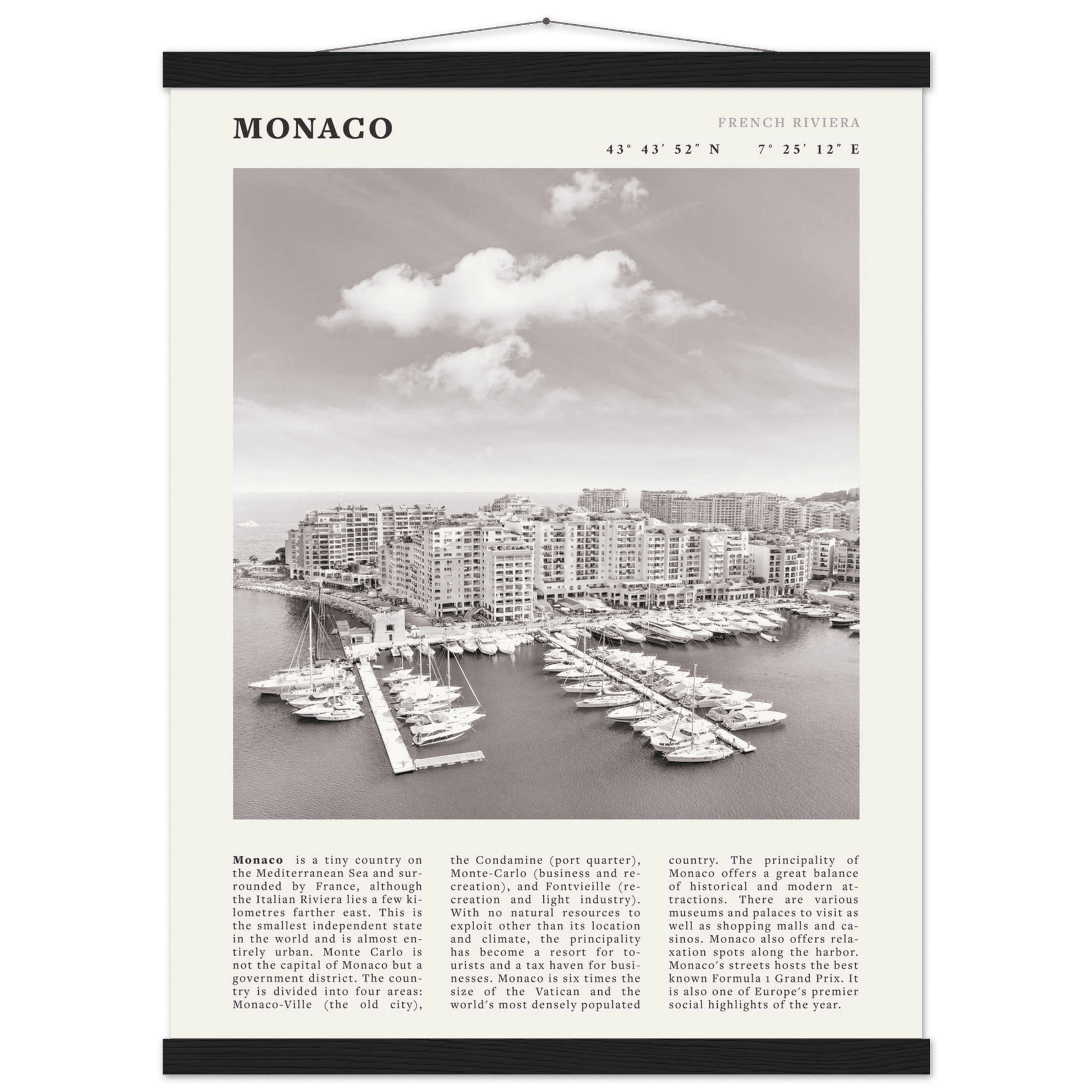 Monaco Poster Black and White – Vintage Monte Carlo Harbor Print (Digital & Printed Options) - Evergreen Posters