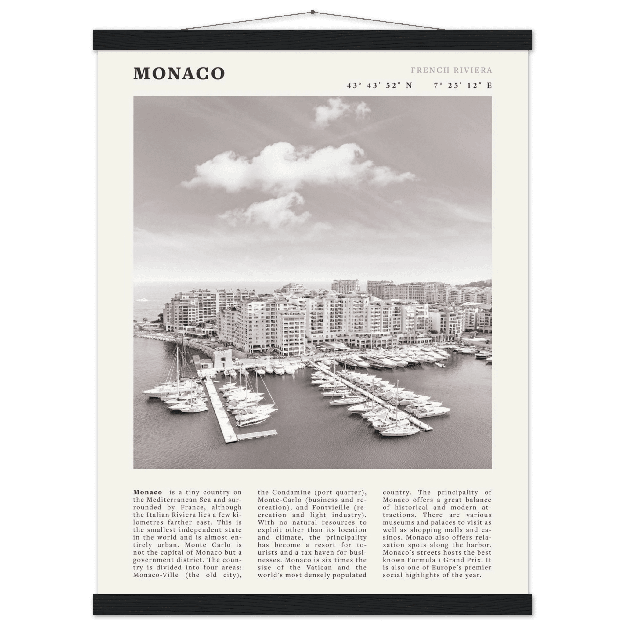 Monaco Poster Black and White – Vintage Monte Carlo Harbor Print (Digital & Printed Options) - Evergreen Posters