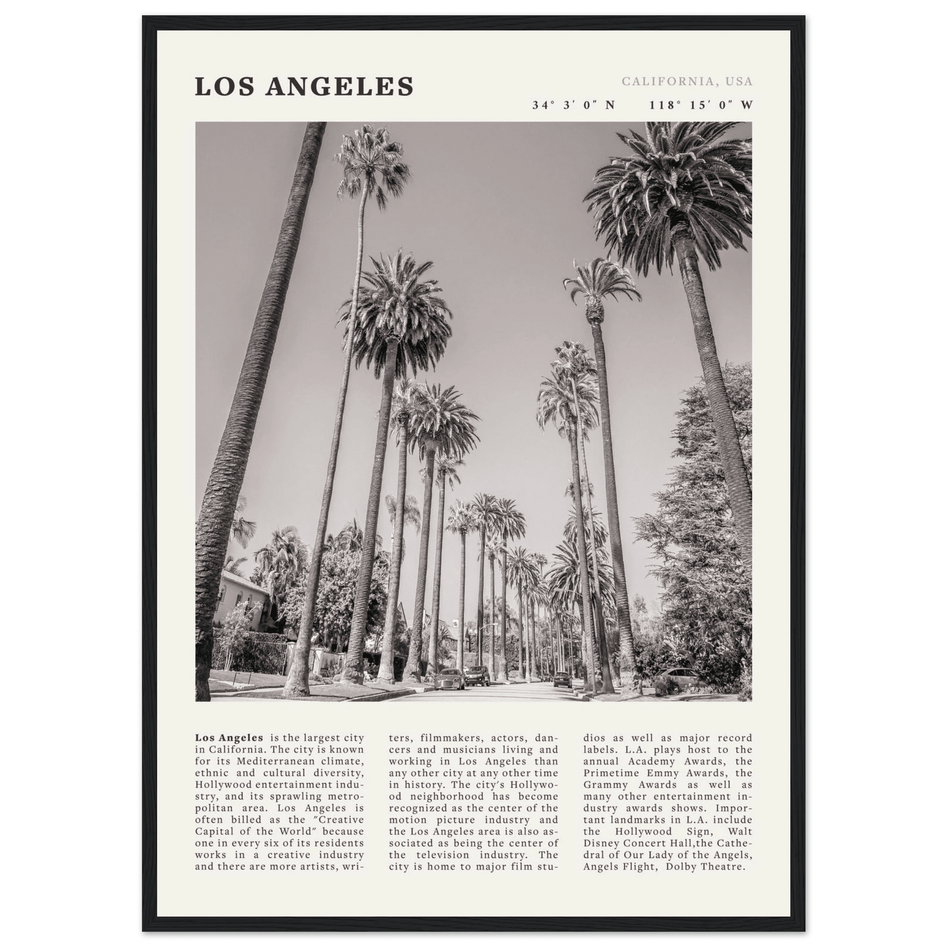 Los Angeles Poster | Black & White Palm Trees Wall Art | California Travel Print - Evergreen Posters
