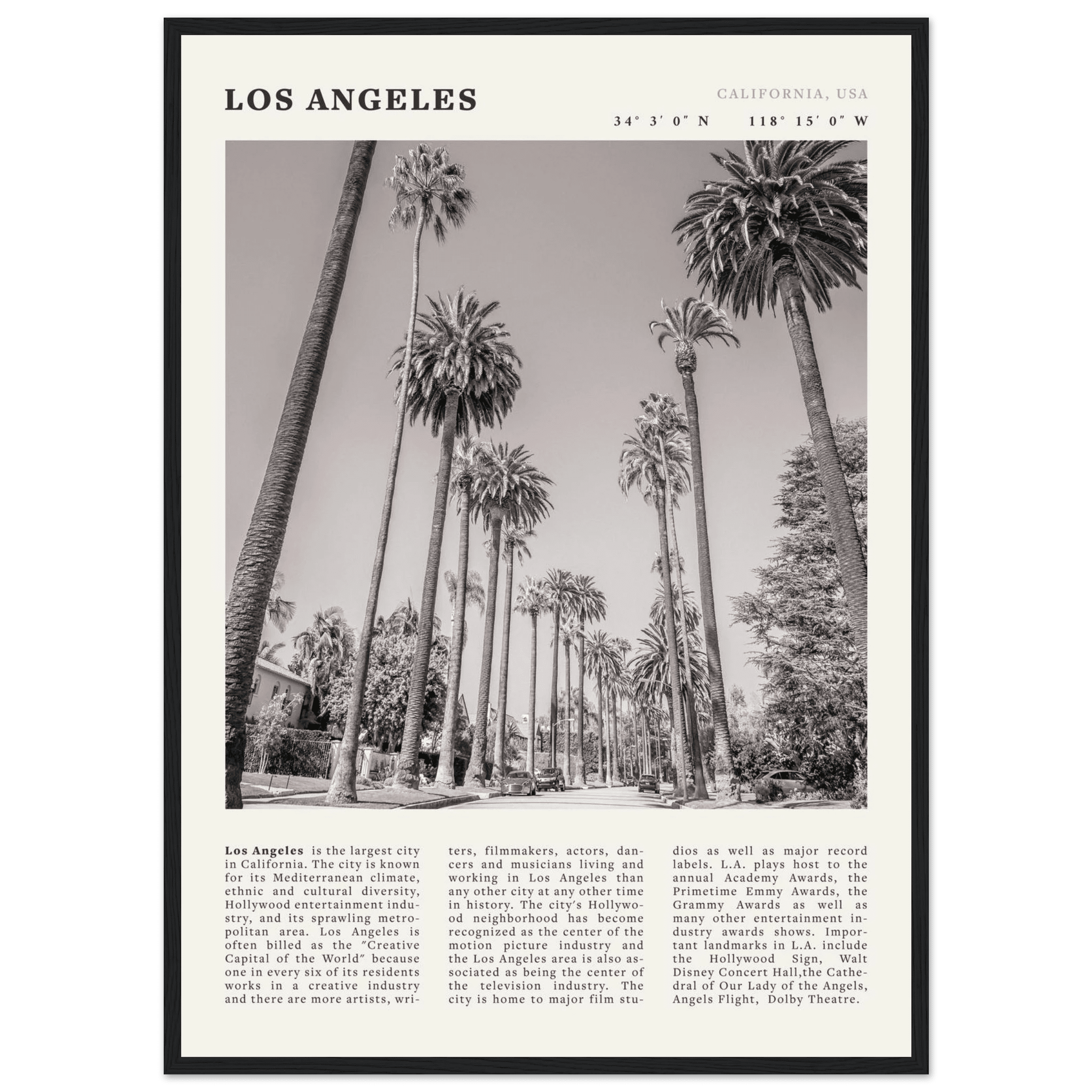 Los Angeles Poster | Black & White Palm Trees Wall Art | California Travel Print - Evergreen Posters