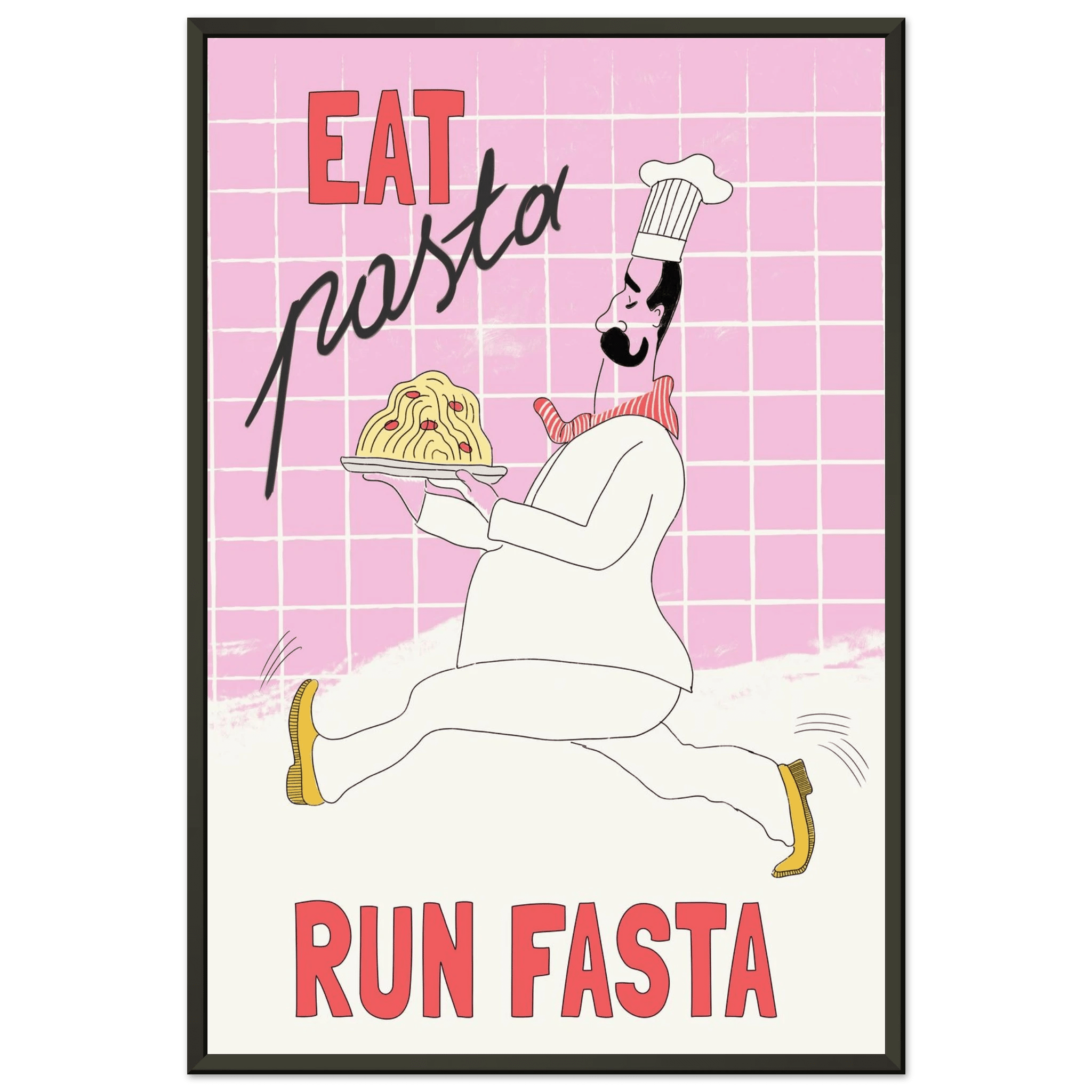 Eat Pasta Run Fasta Poster – Playful Kitchen Wall Art Print (Light Pink) - Evergreen Posters
