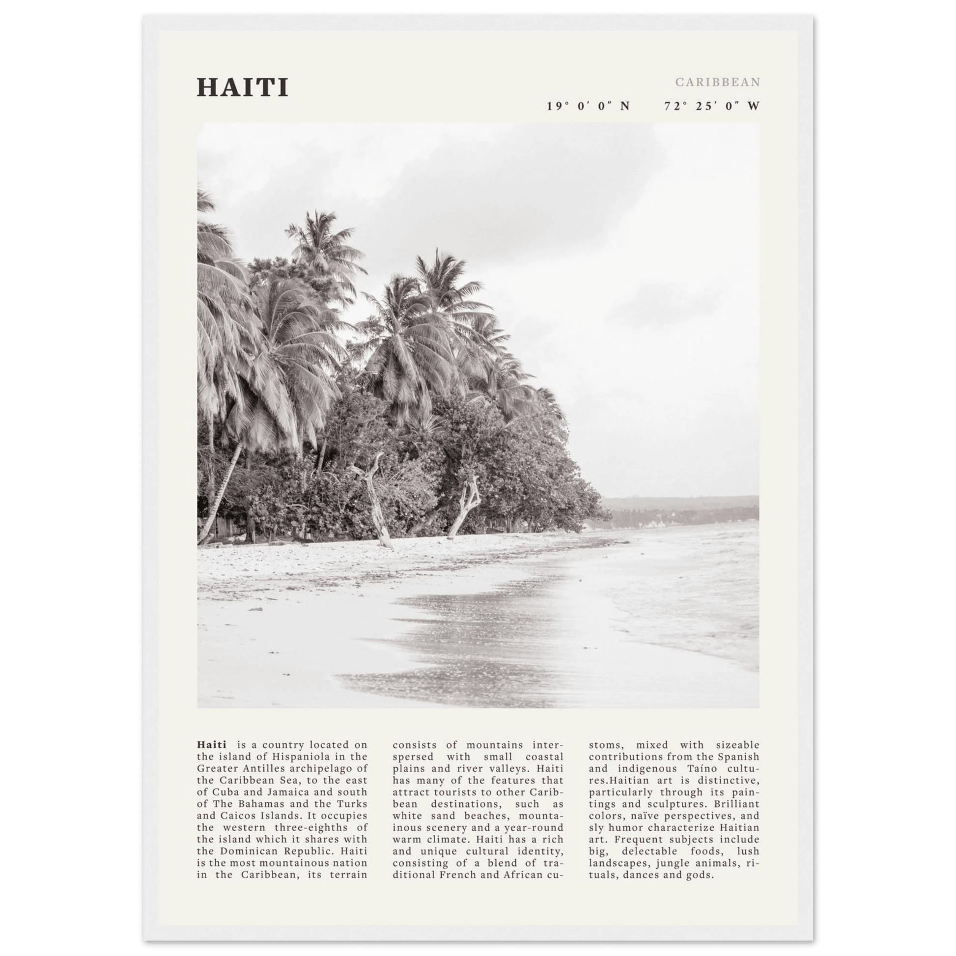 Haiti Poster | Black & White Caribbean Beach Wall Art | Tropical Travel Print - Evergreen Posters