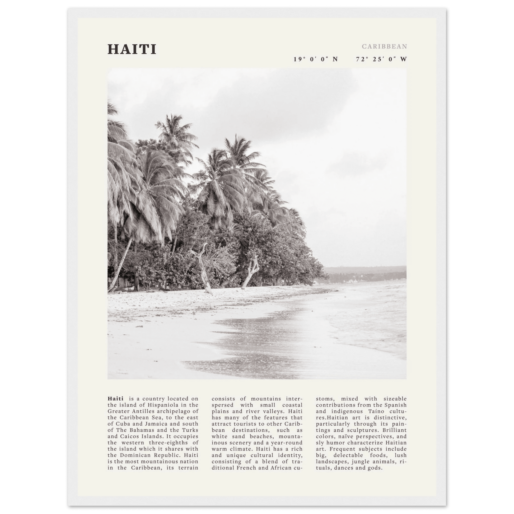 Haiti Poster | Black & White Caribbean Beach Wall Art | Tropical Travel Print - Evergreen Posters
