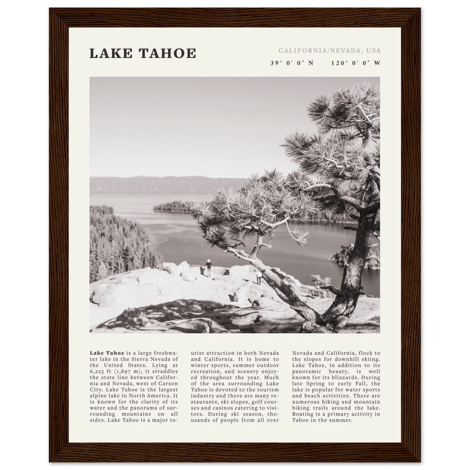 Lake Tahoe Poster | Black & White California Nevada Wall Art | Nature Travel Print Decor - Evergreen Posters