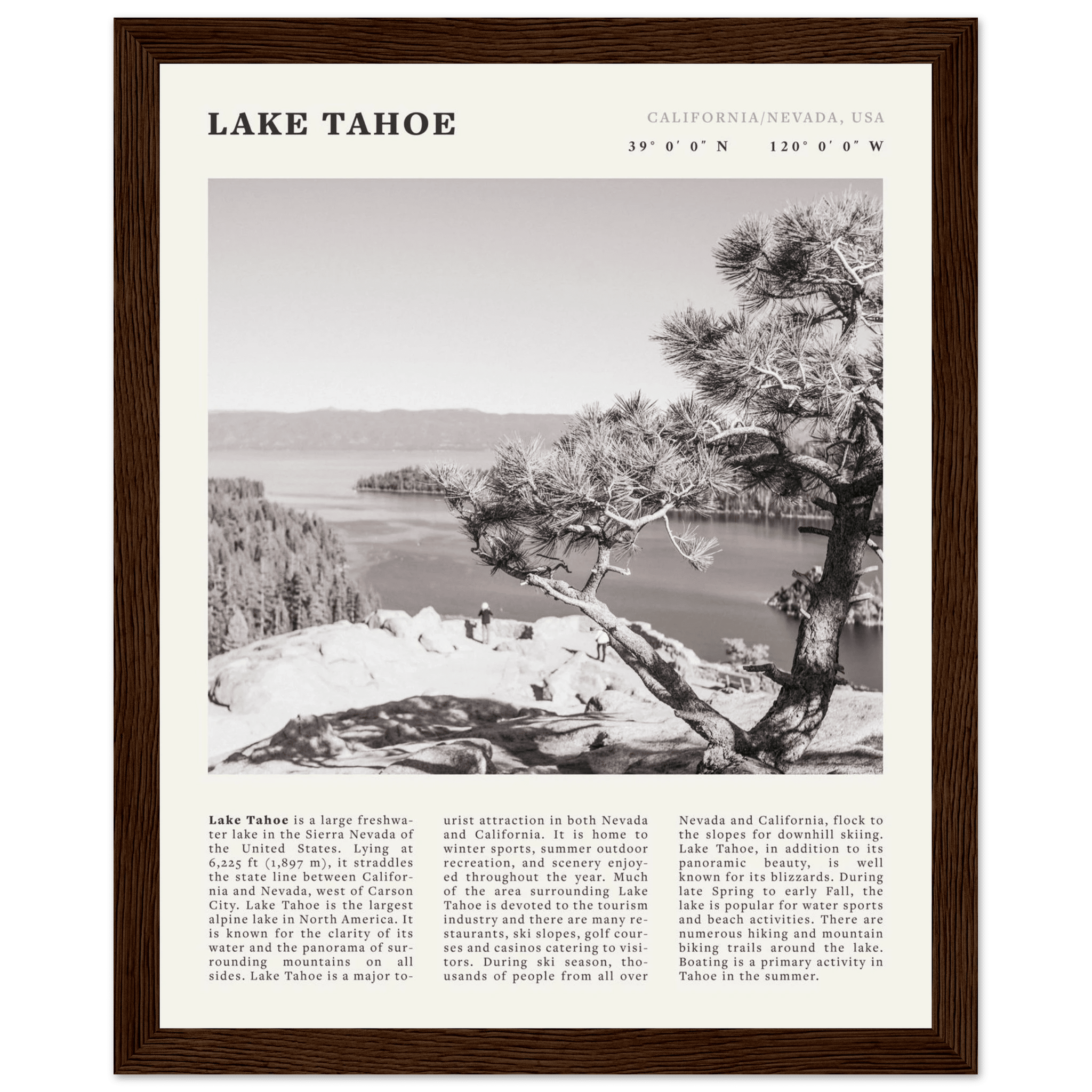 Lake Tahoe Poster | Black & White California Nevada Wall Art | Nature Travel Print Decor - Evergreen Posters