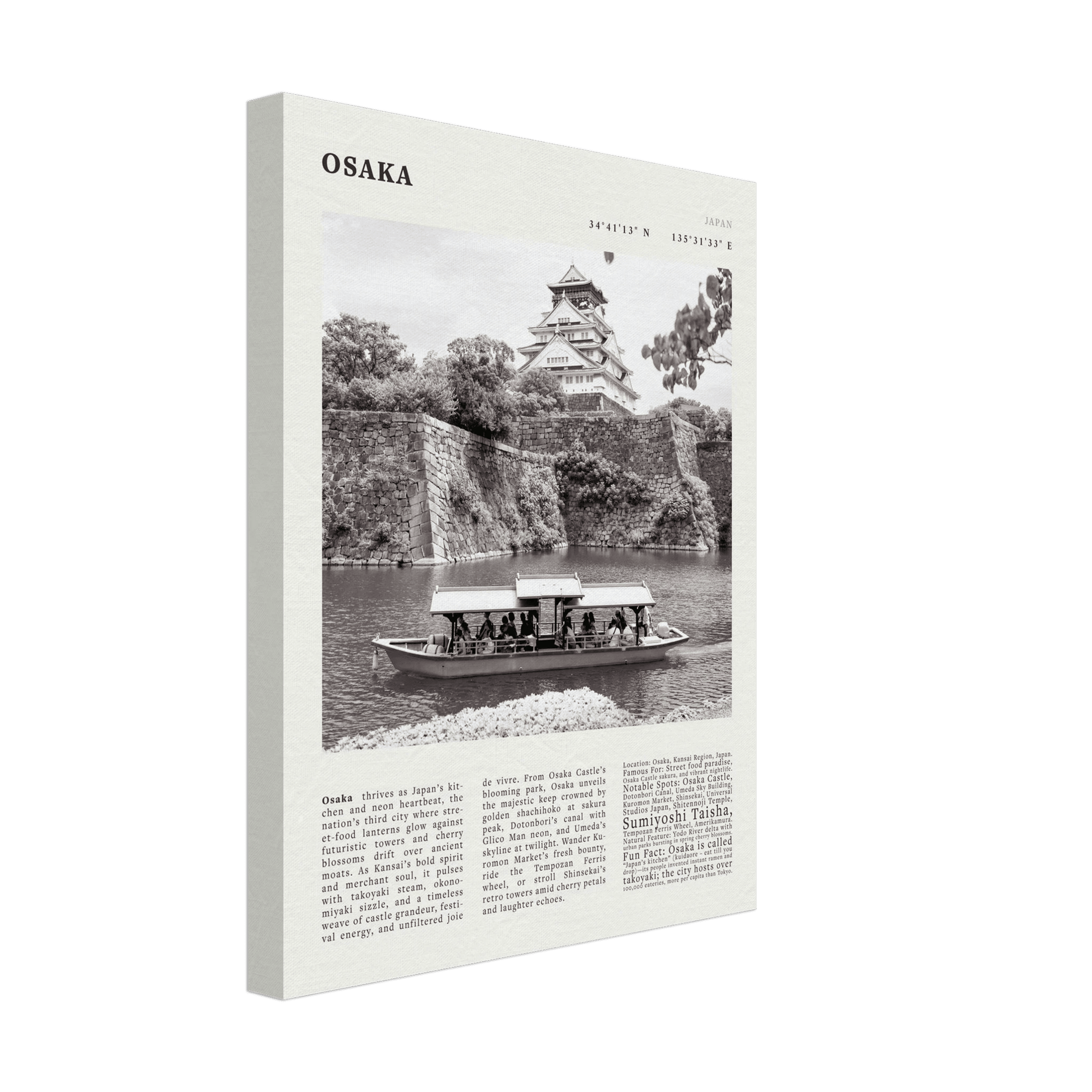 Osaka Poster Black and White – Vintage Osaka Castle Cherry Blossom Print (Digital & Printed Options) - Evergreen Posters