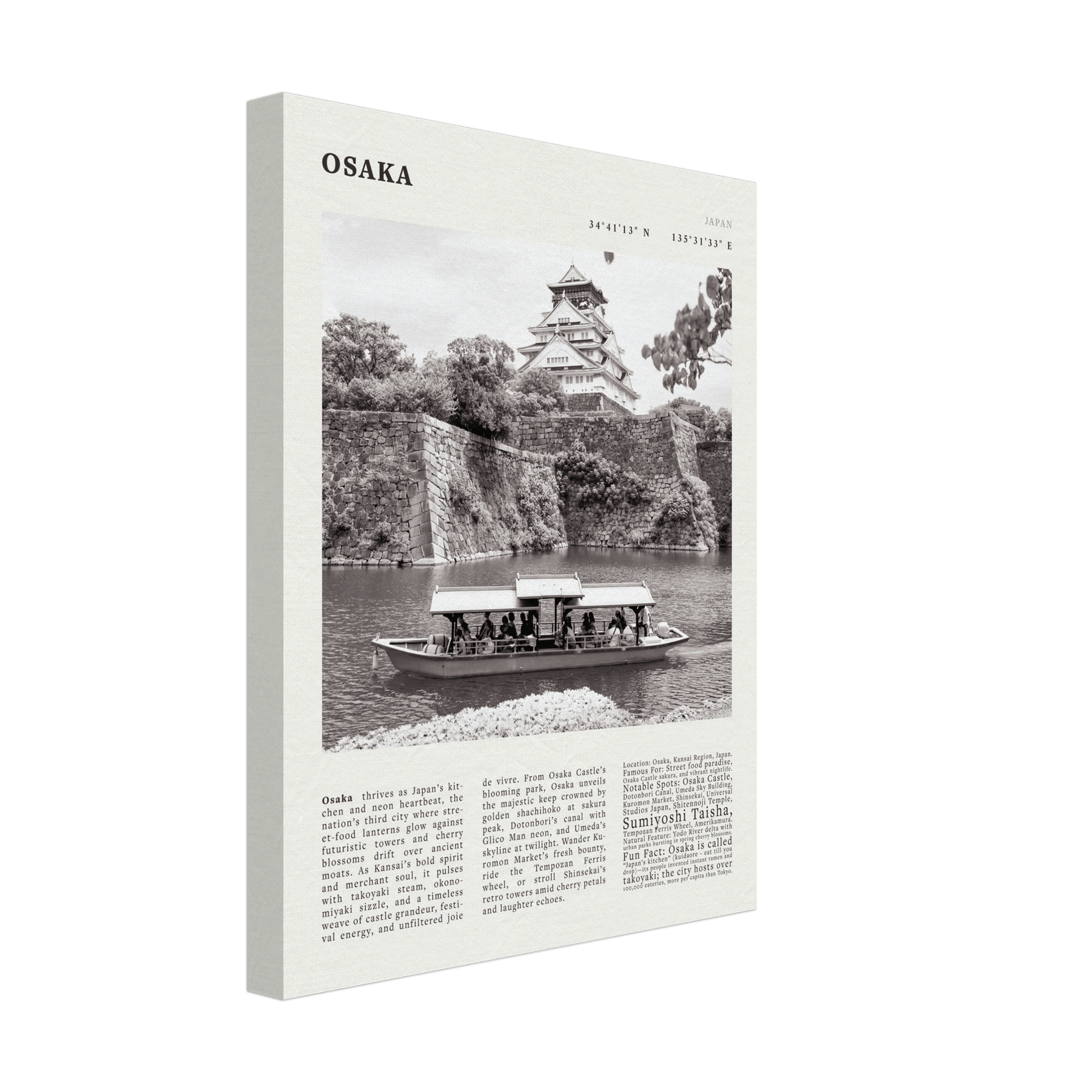 Osaka Poster Black and White – Vintage Osaka Castle Cherry Blossom Print (Digital & Printed Options) - Evergreen Posters
