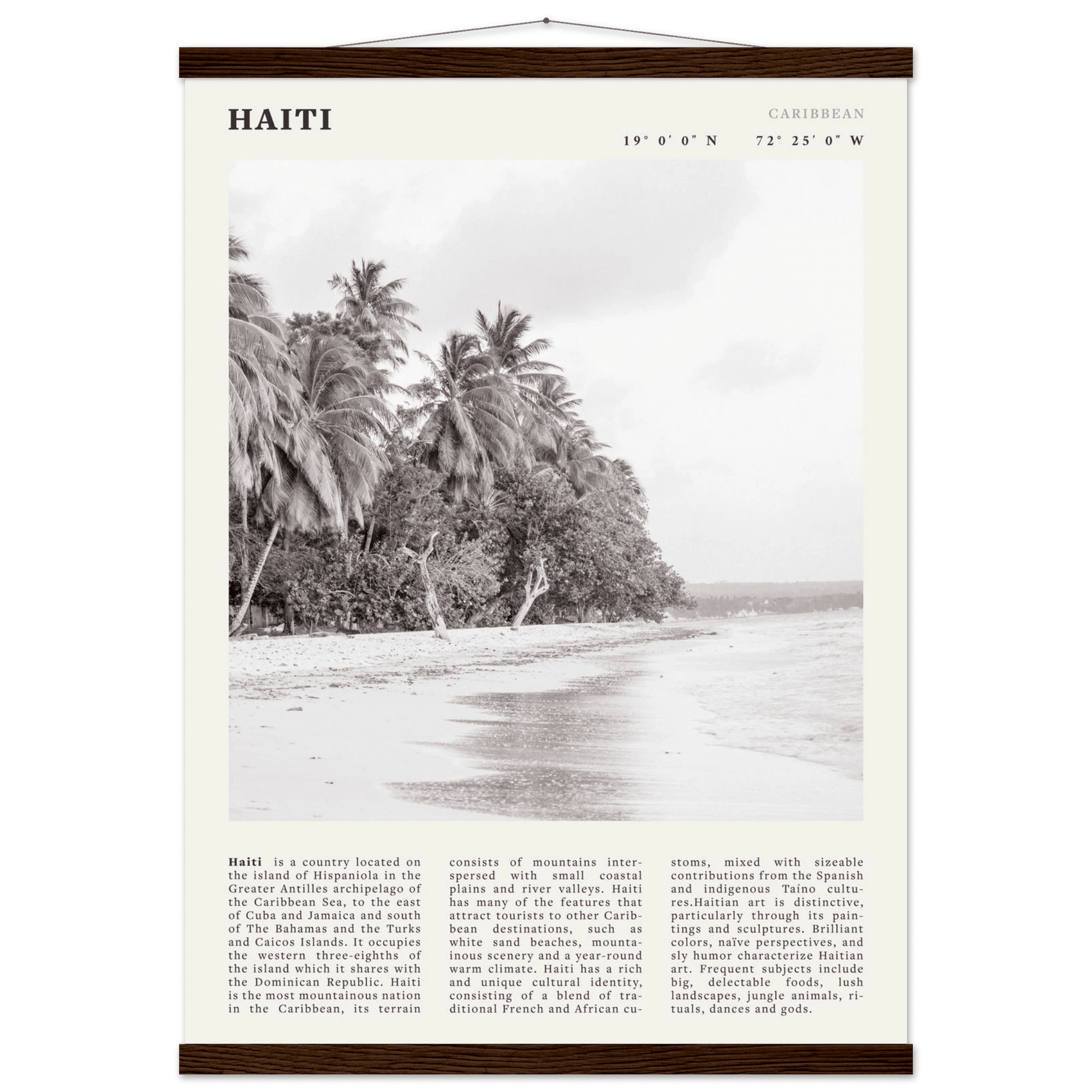 Haiti Poster | Black & White Caribbean Beach Wall Art | Tropical Travel Print - Evergreen Posters