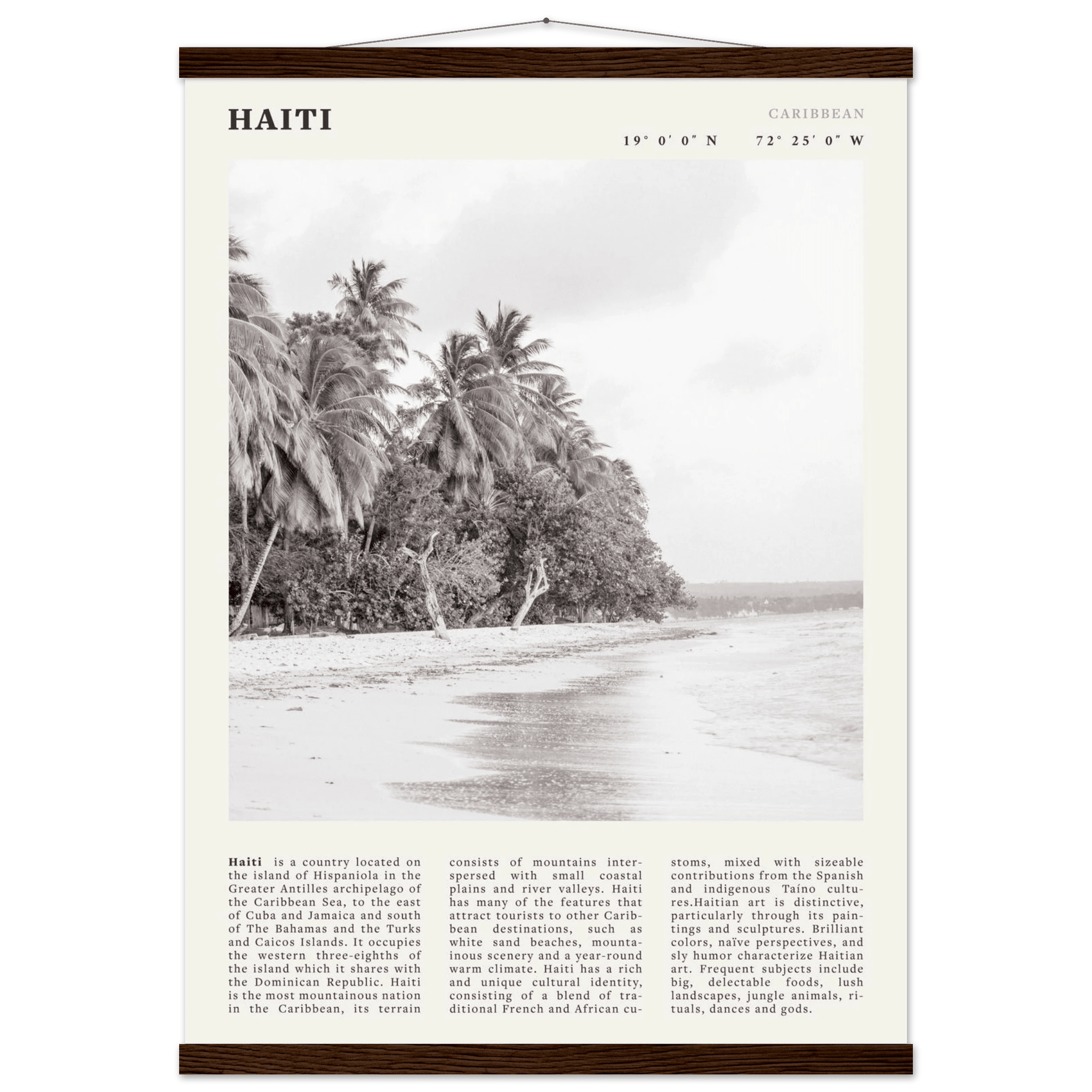 Haiti Poster | Black & White Caribbean Beach Wall Art | Tropical Travel Print - Evergreen Posters