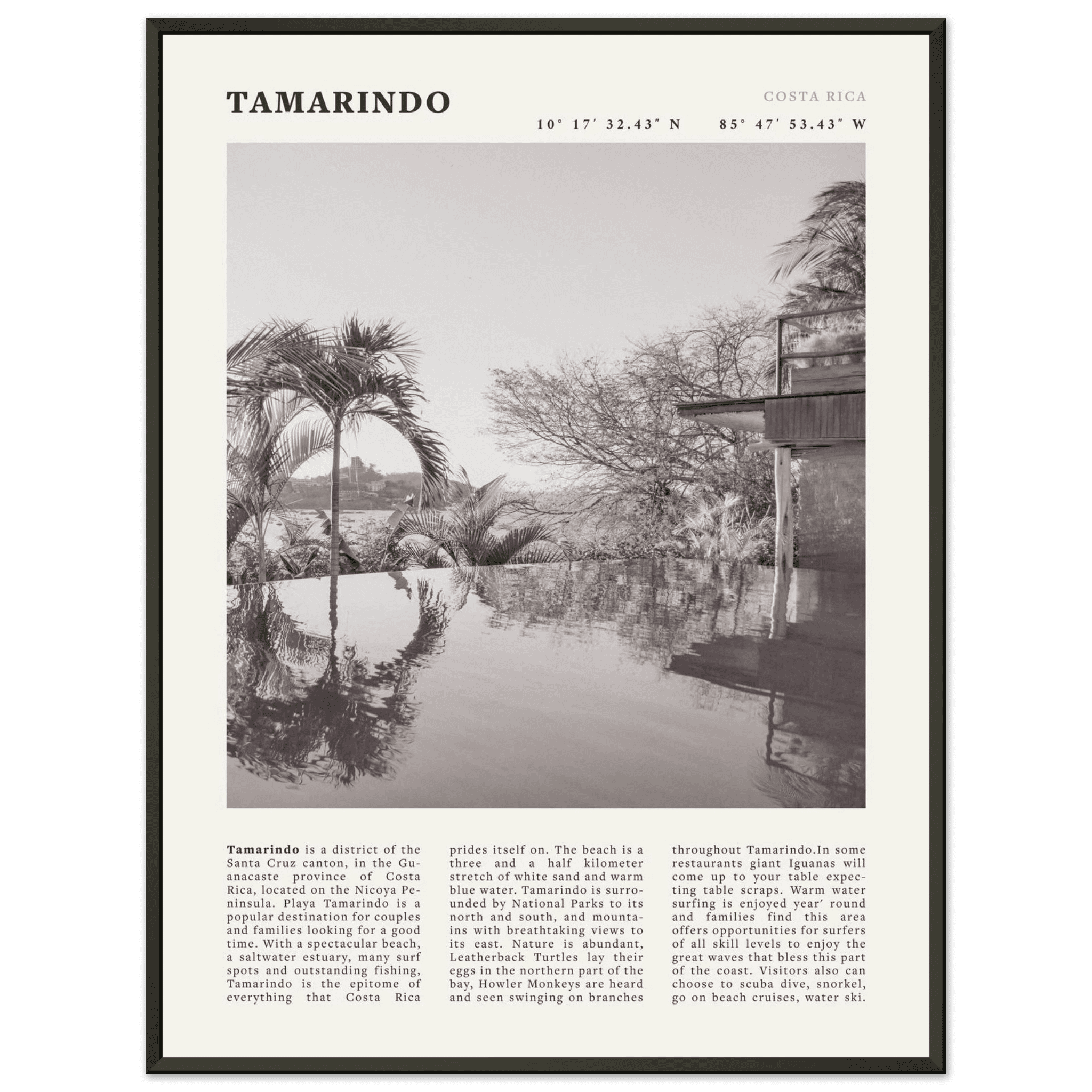 Tamarindo Poster | Black & White Costa Rica Beach Wall Art | Surf Travel Print - Evergreen Posters