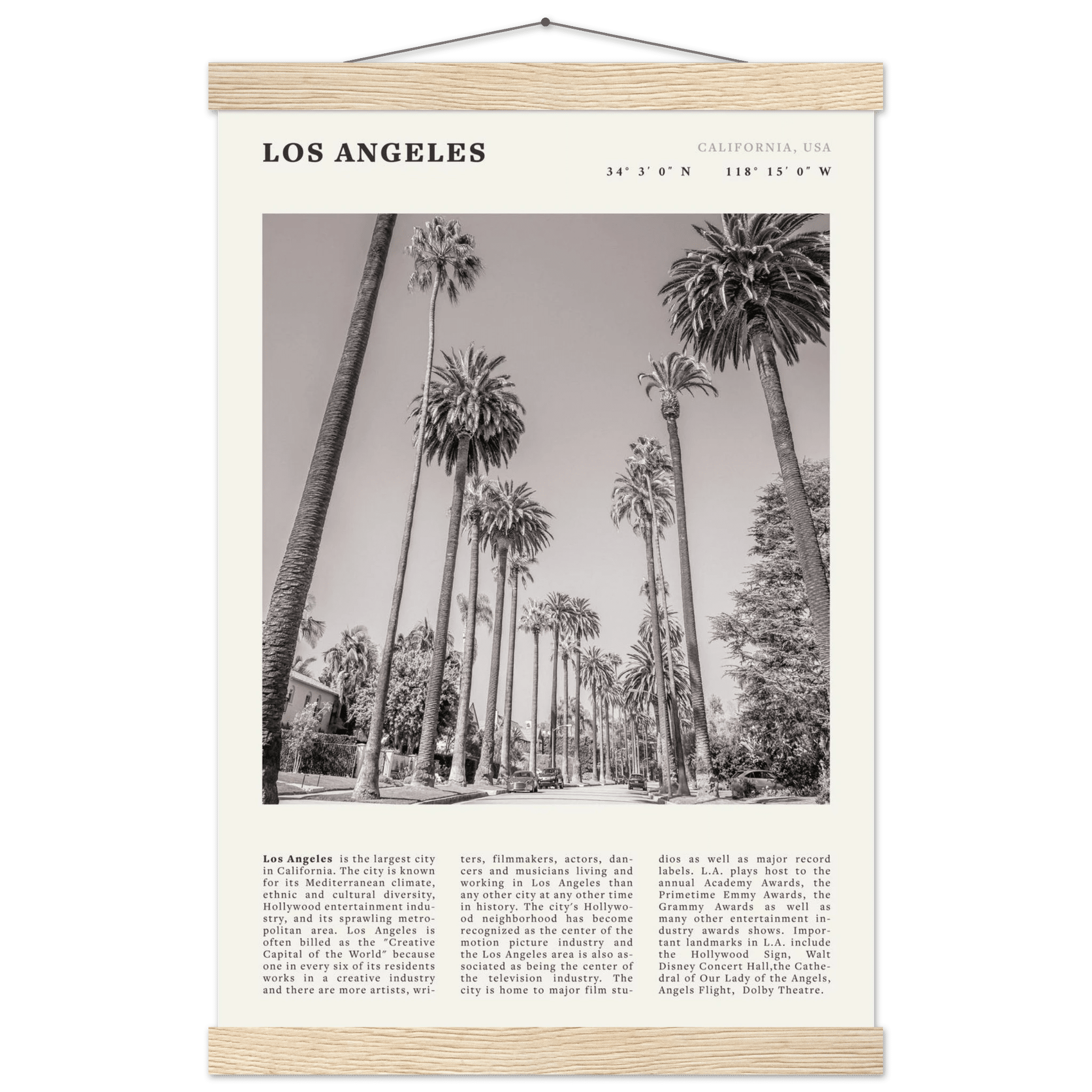 Los Angeles Poster | Black & White Palm Trees Wall Art | California Travel Print - Evergreen Posters
