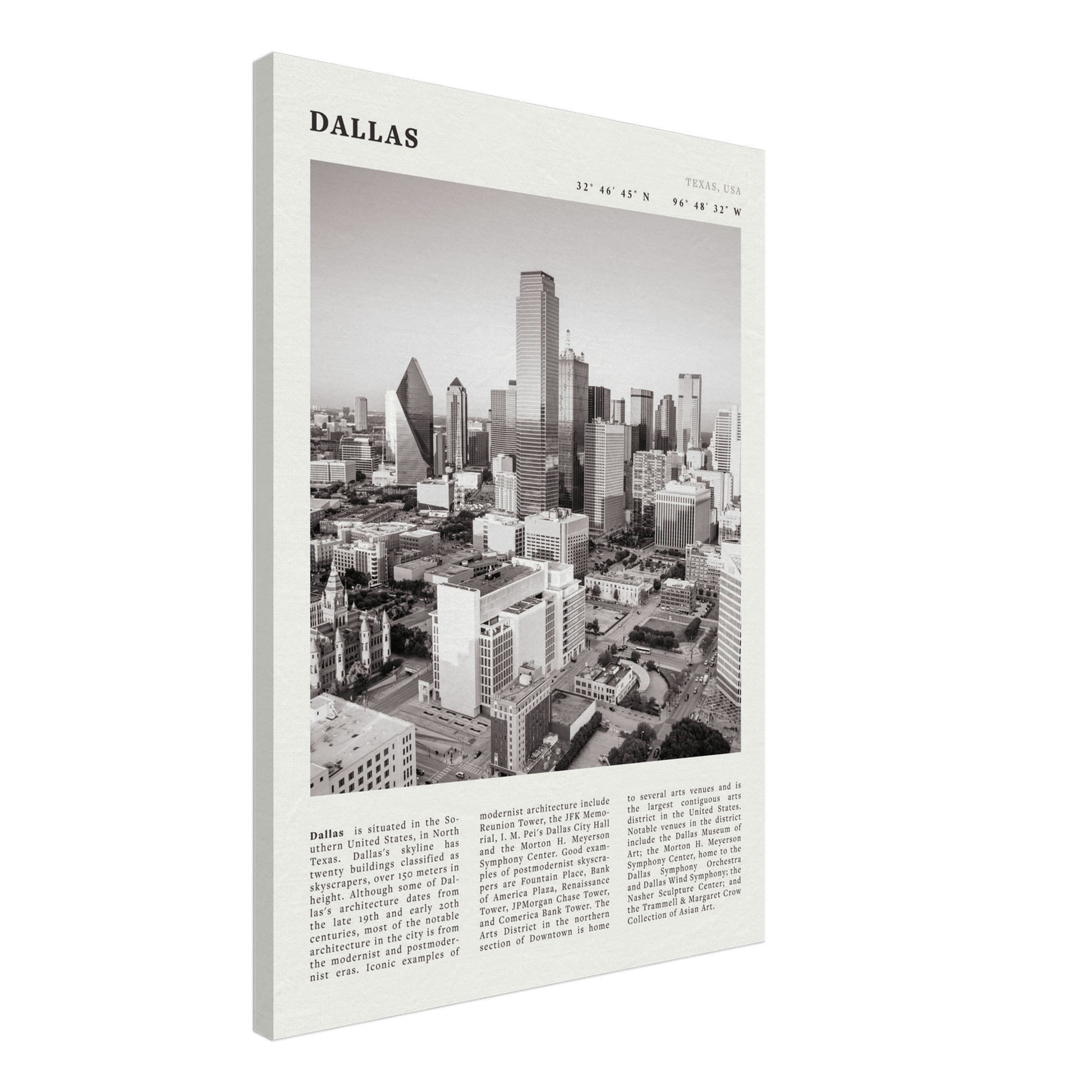Dallas Poster | Black & White Texas Skyline Wall Art | City Travel Print Decor - Evergreen Posters