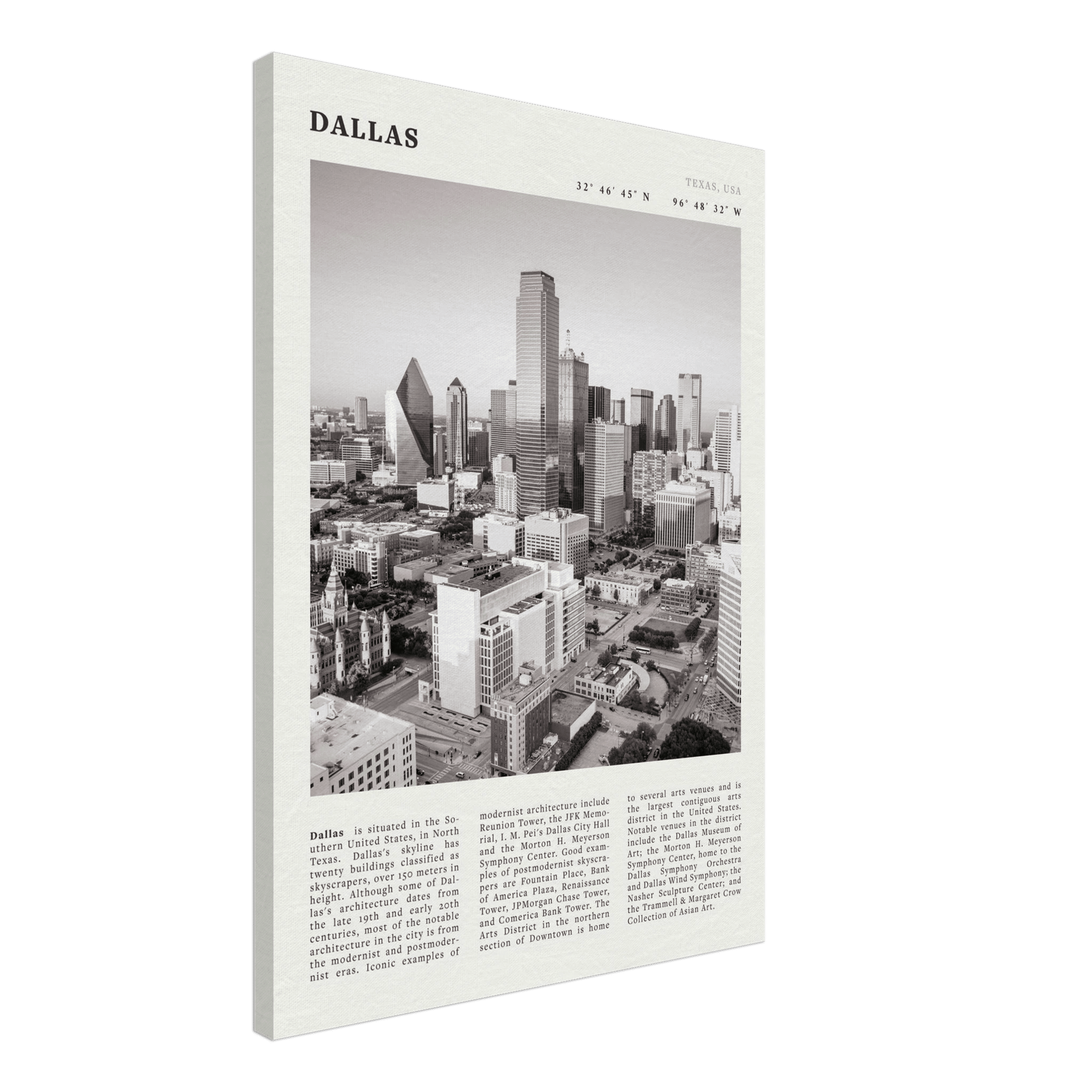 Dallas Poster | Black & White Texas Skyline Wall Art | City Travel Print Decor - Evergreen Posters