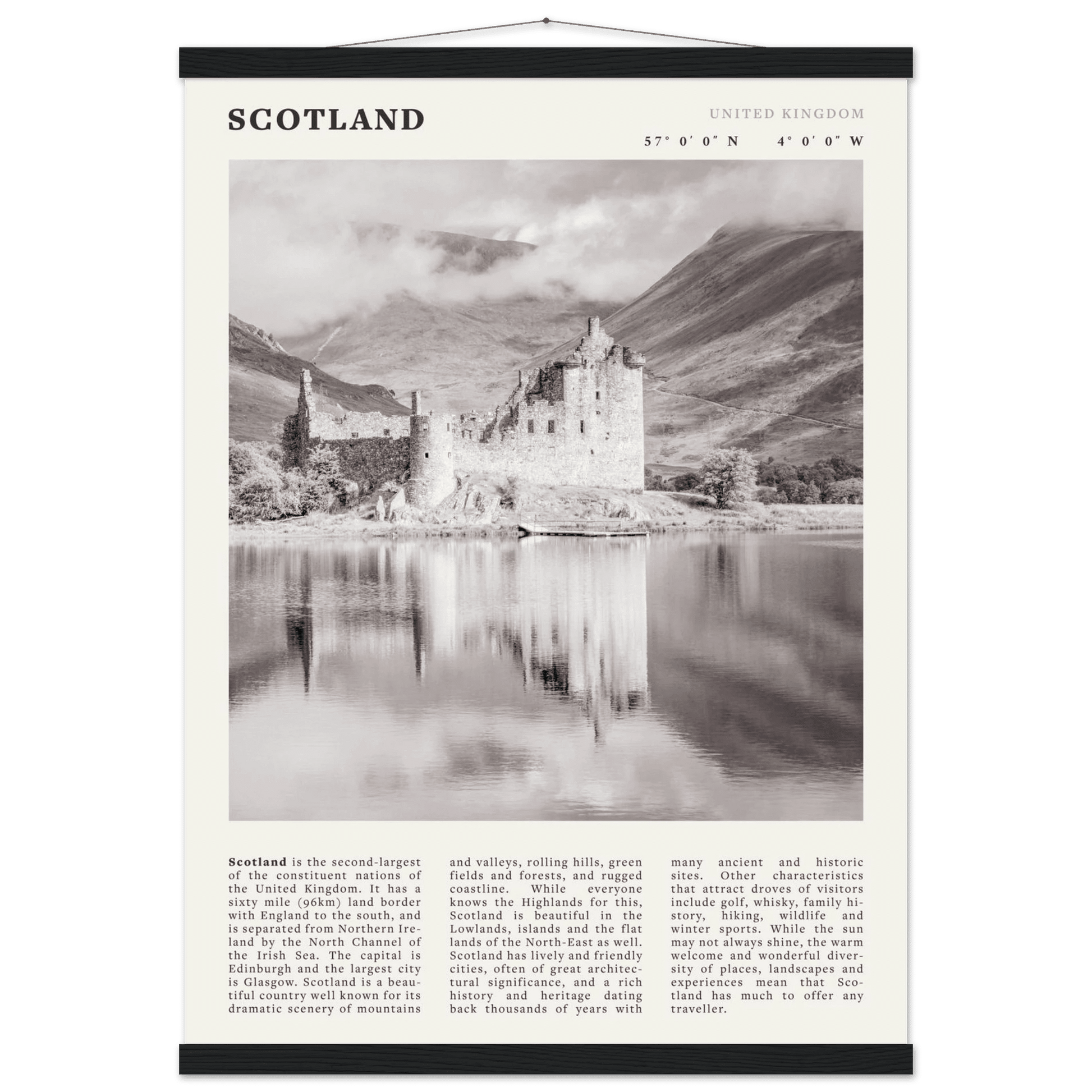 Scotland Poster | Black & White Highland Castle Wall Art | UK Travel Print Decor - Evergreen Posters
