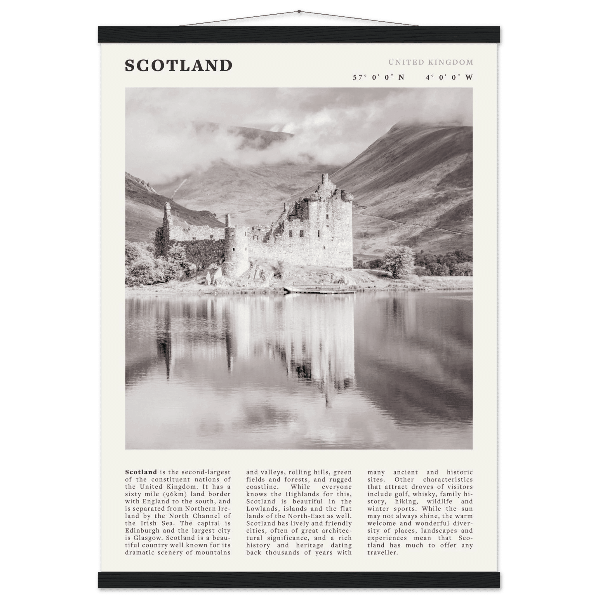 Scotland Poster | Black & White Highland Castle Wall Art | UK Travel Print Decor - Evergreen Posters