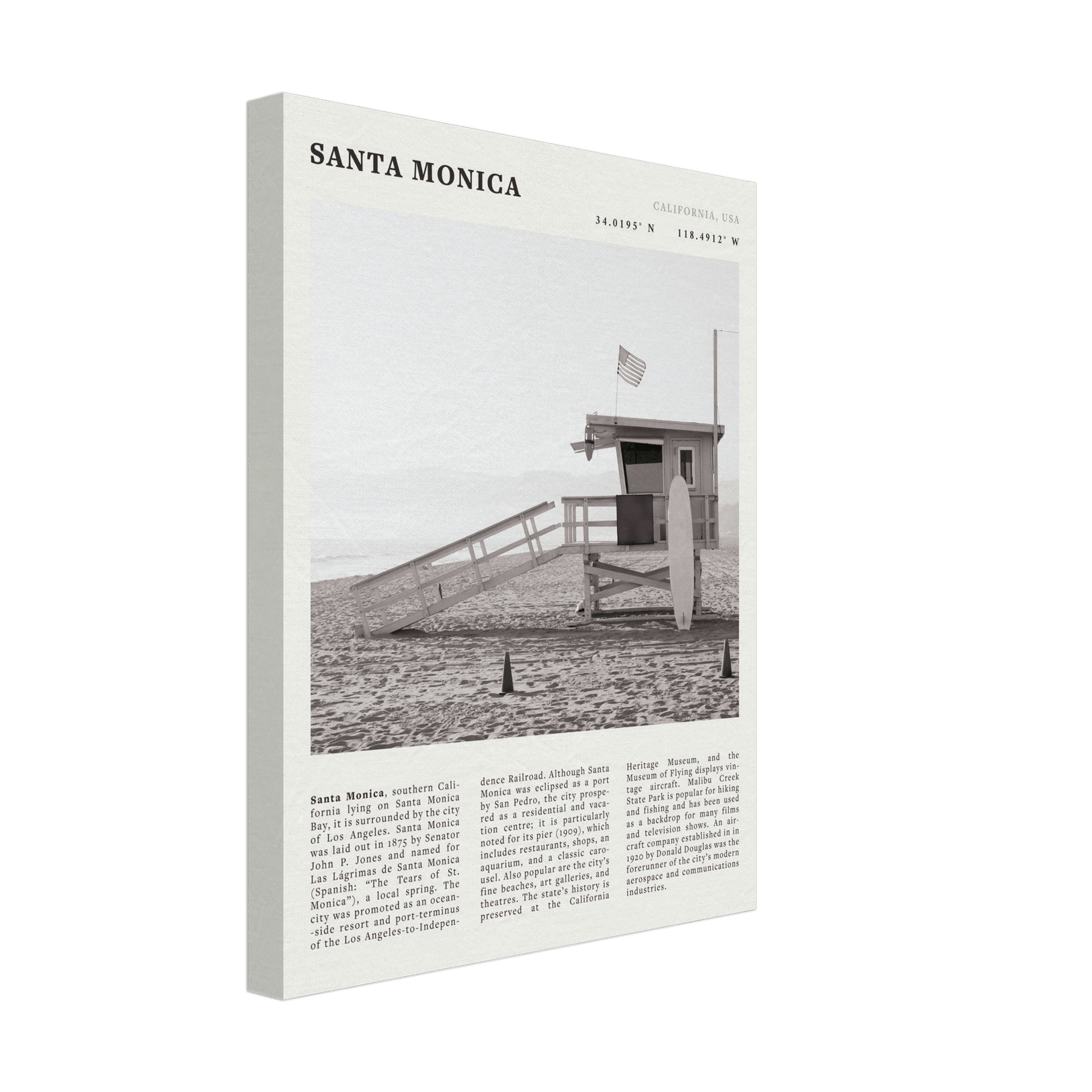 Santa Monica Poster | Black & White California Wall Art | Beach Travel Print | Coastal Decor - Evergreen Posters