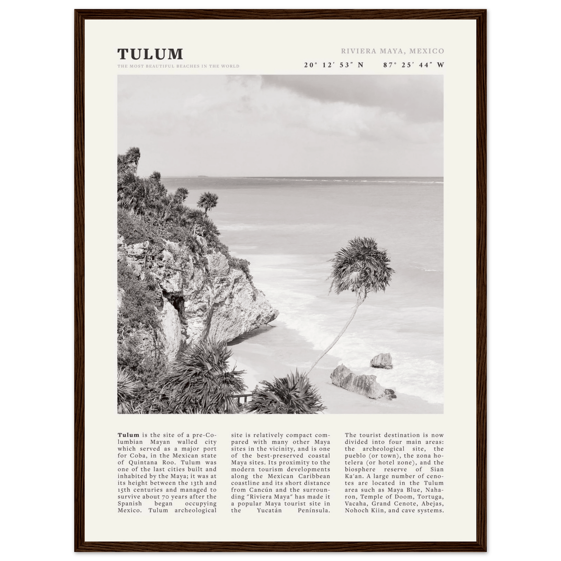 Tulum Poster | Black & White Riviera Maya Mexico Wall Art | Beach Travel Print - Evergreen Posters