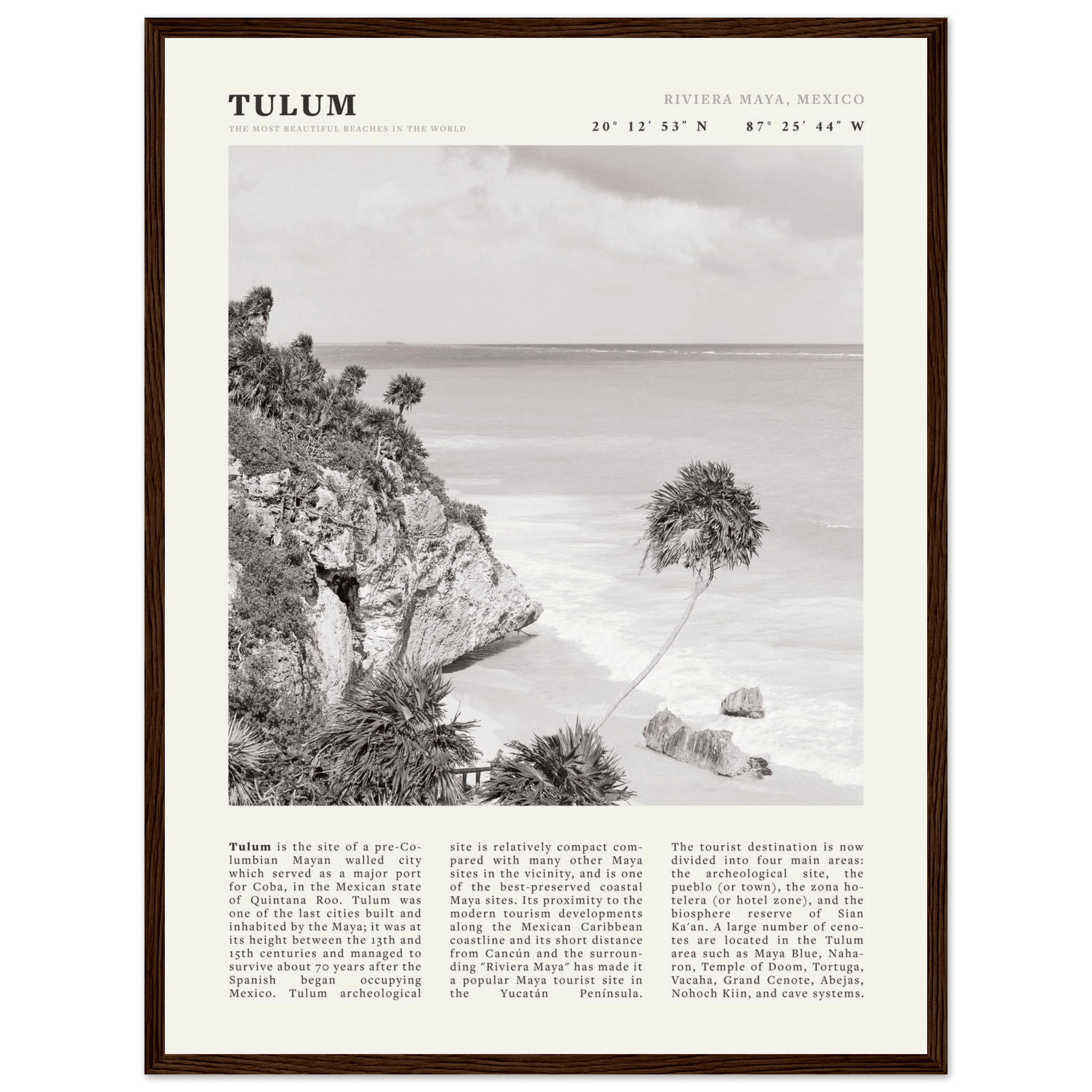 Tulum Poster | Black & White Riviera Maya Mexico Wall Art | Beach Travel Print - Evergreen Posters