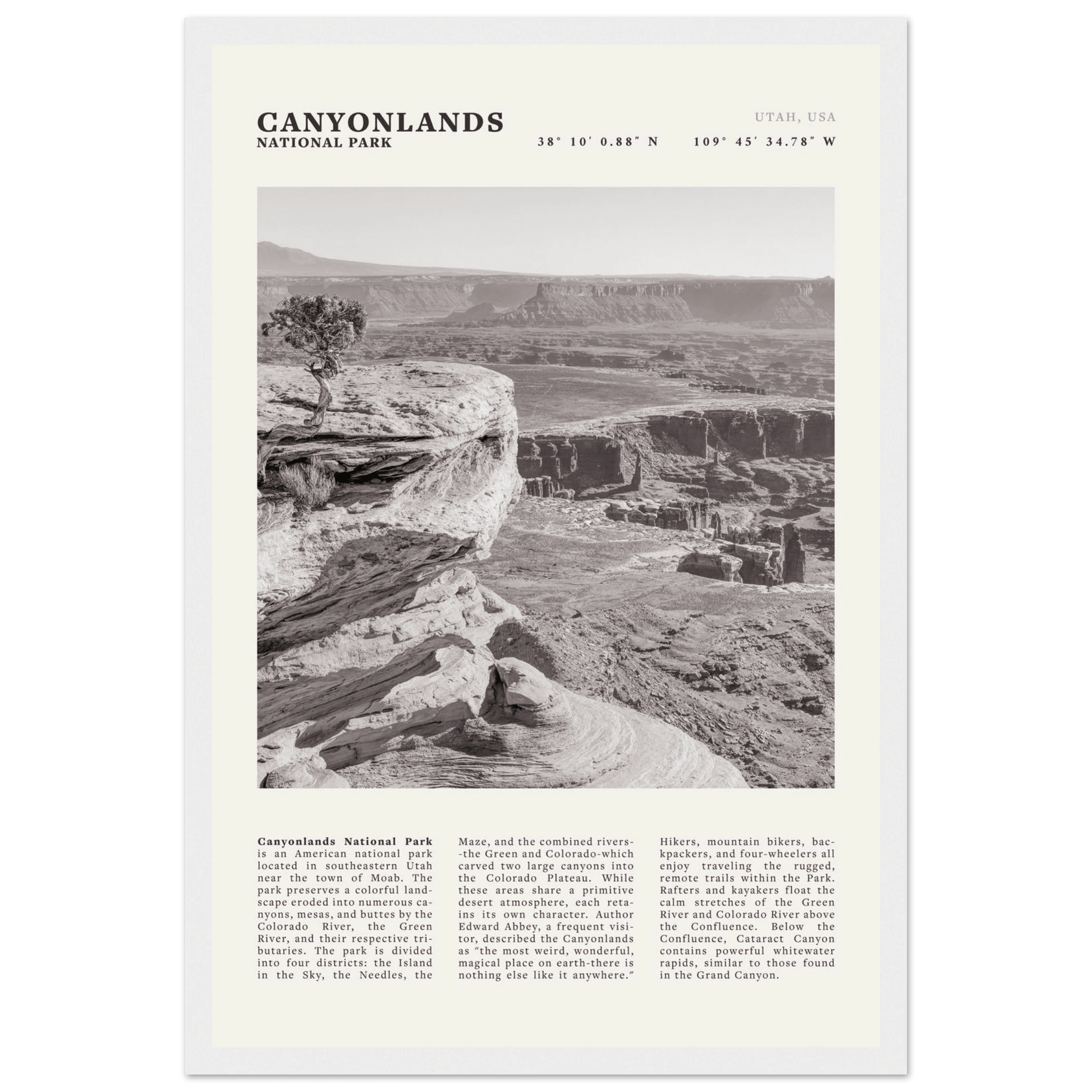 Canyonlands National Park Poster | Black & White Utah Wall Art | Canyon Travel Print - Evergreen Posters