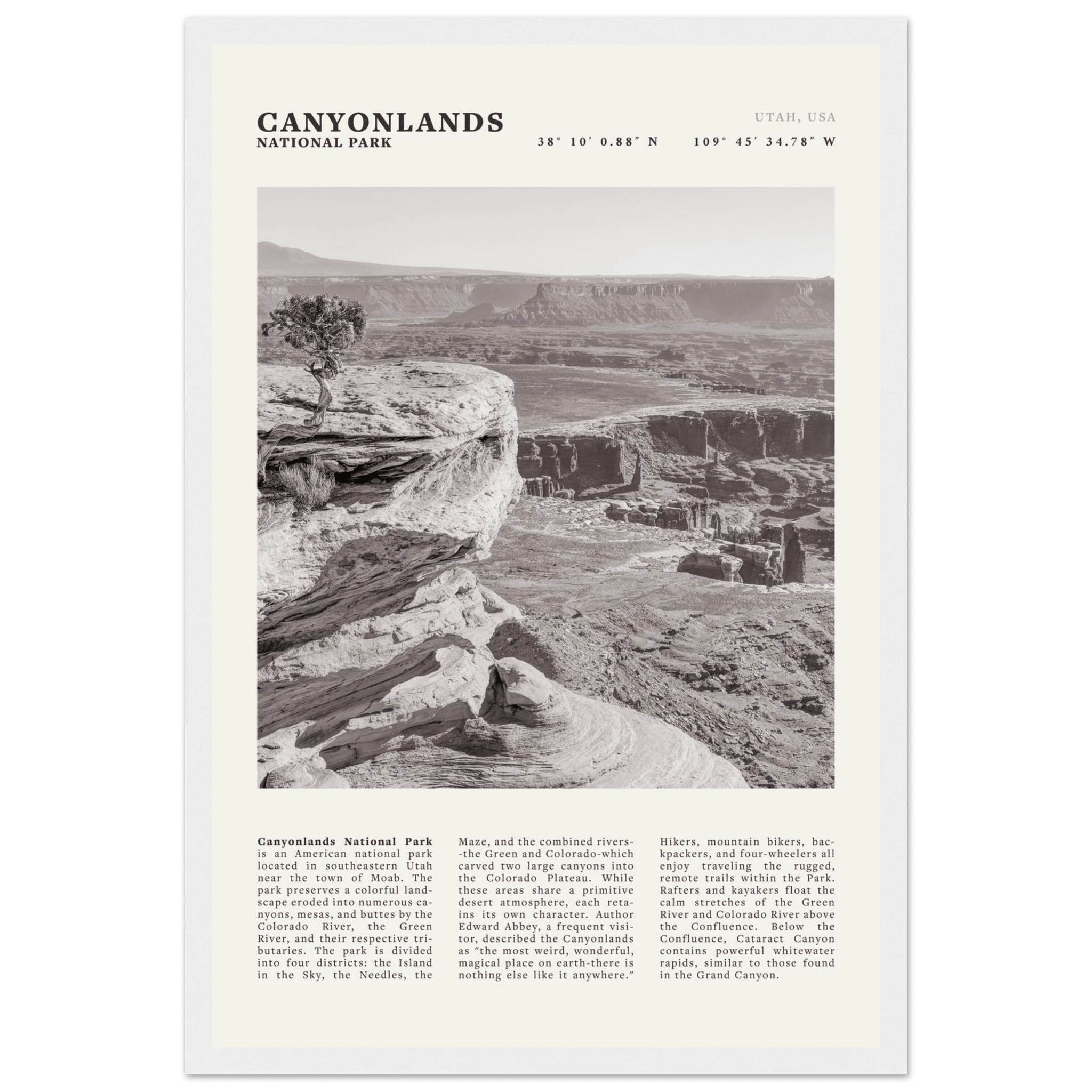 Canyonlands National Park Poster | Black & White Utah Wall Art | Canyon Travel Print - Evergreen Posters