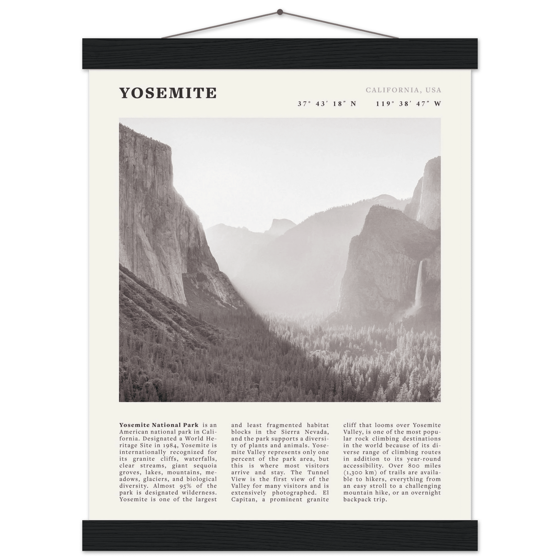 Yosemite Poster | Black & White National Park Wall Art | California Nature Print - Evergreen Posters