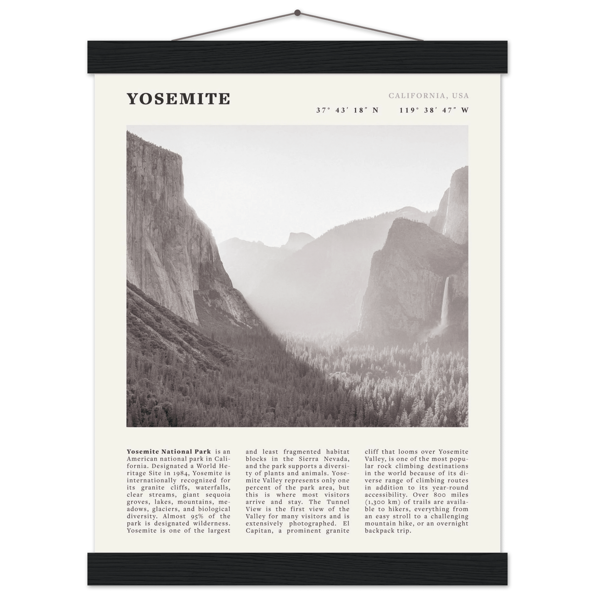 Yosemite Poster | Black & White National Park Wall Art | California Nature Print - Evergreen Posters