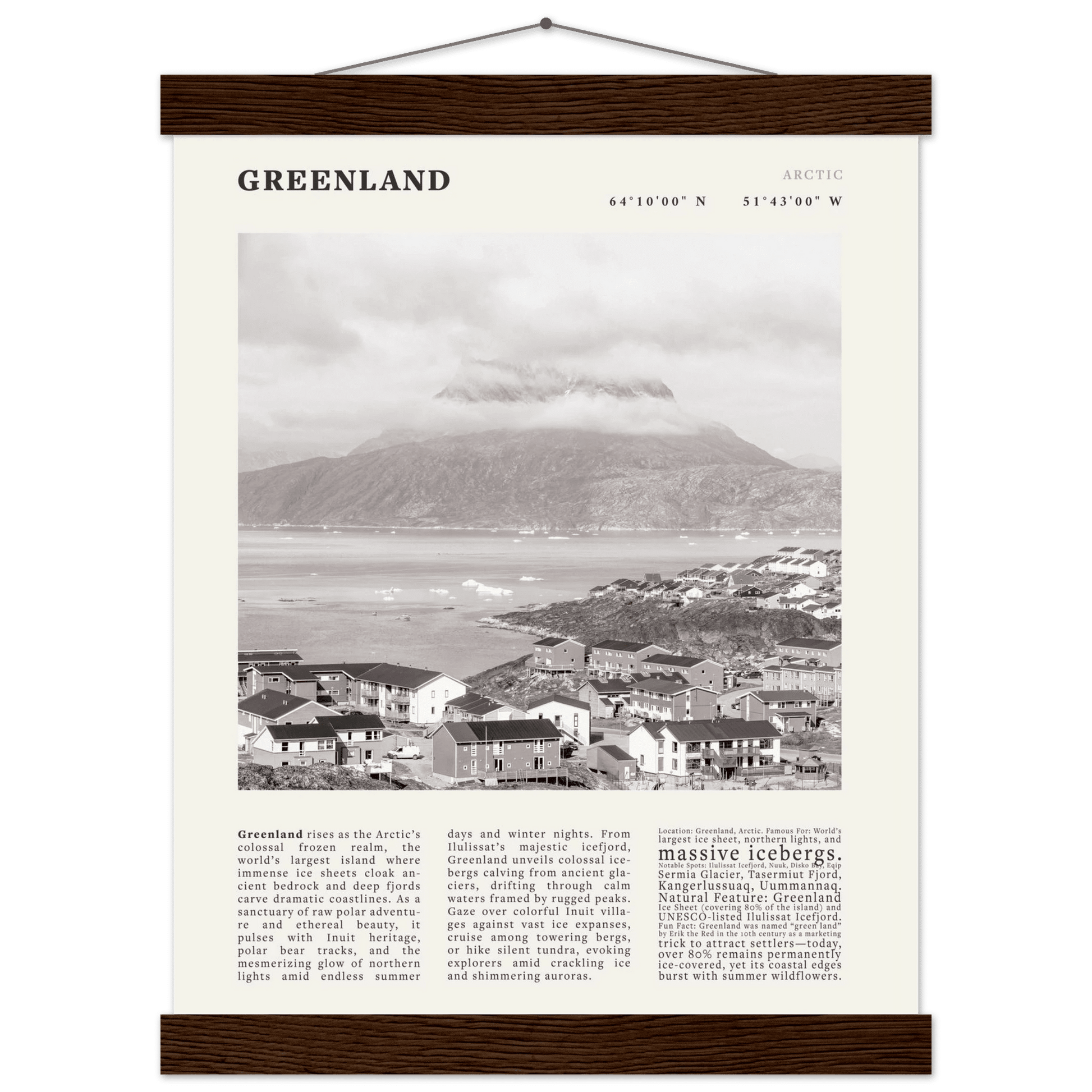 Greenland Poster Black and White – Vintage Arctic Fjord Landscape Print (Digital & Printed Options) - Evergreen Posters