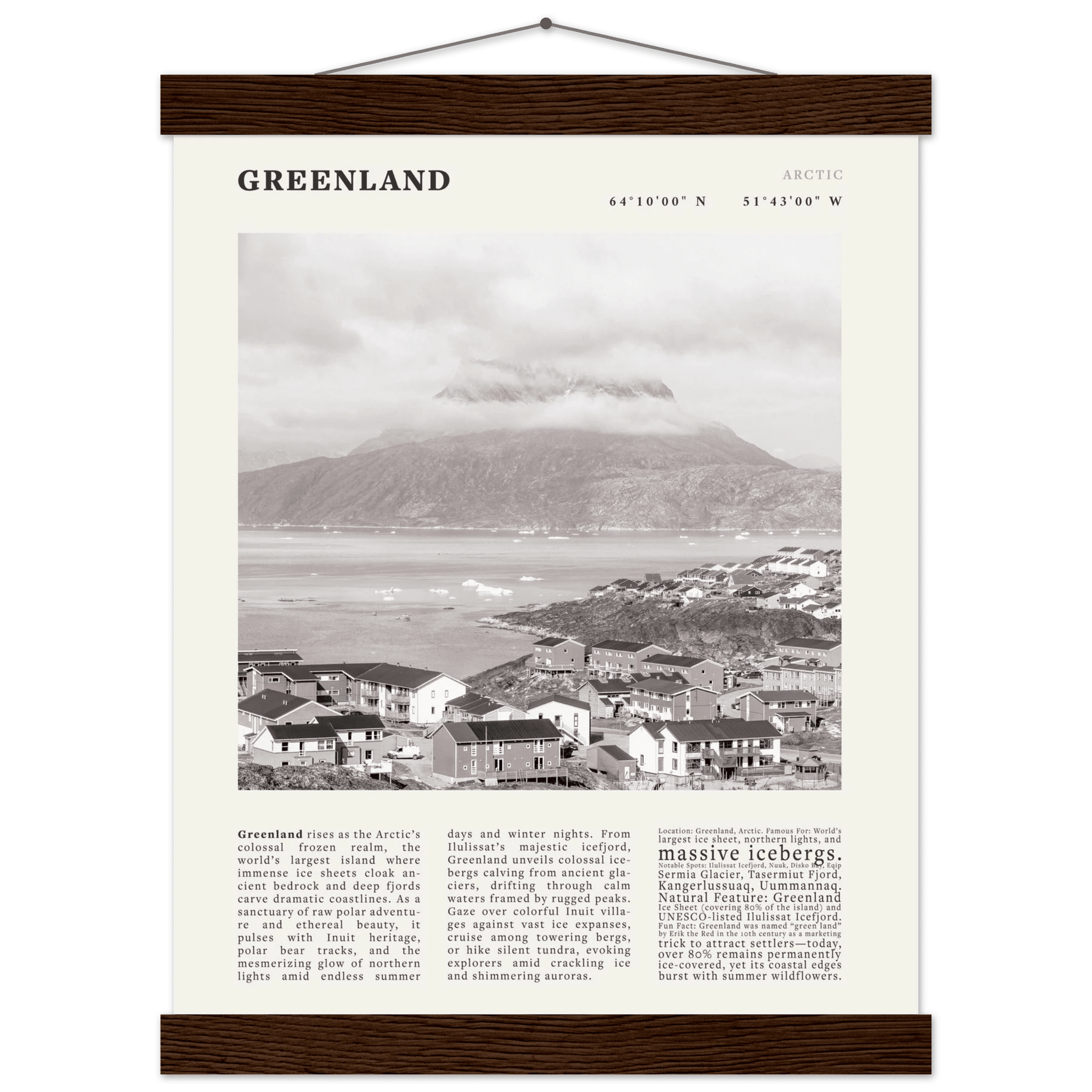 Greenland Poster Black and White – Vintage Arctic Fjord Landscape Print (Digital & Printed Options) - Evergreen Posters