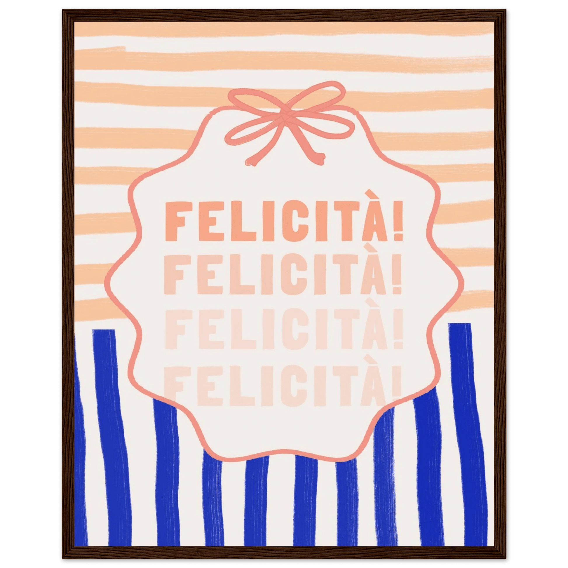 Felicità Italian Happiness Quote Print | Coquette Stripe Wall Art - Evergreen Posters