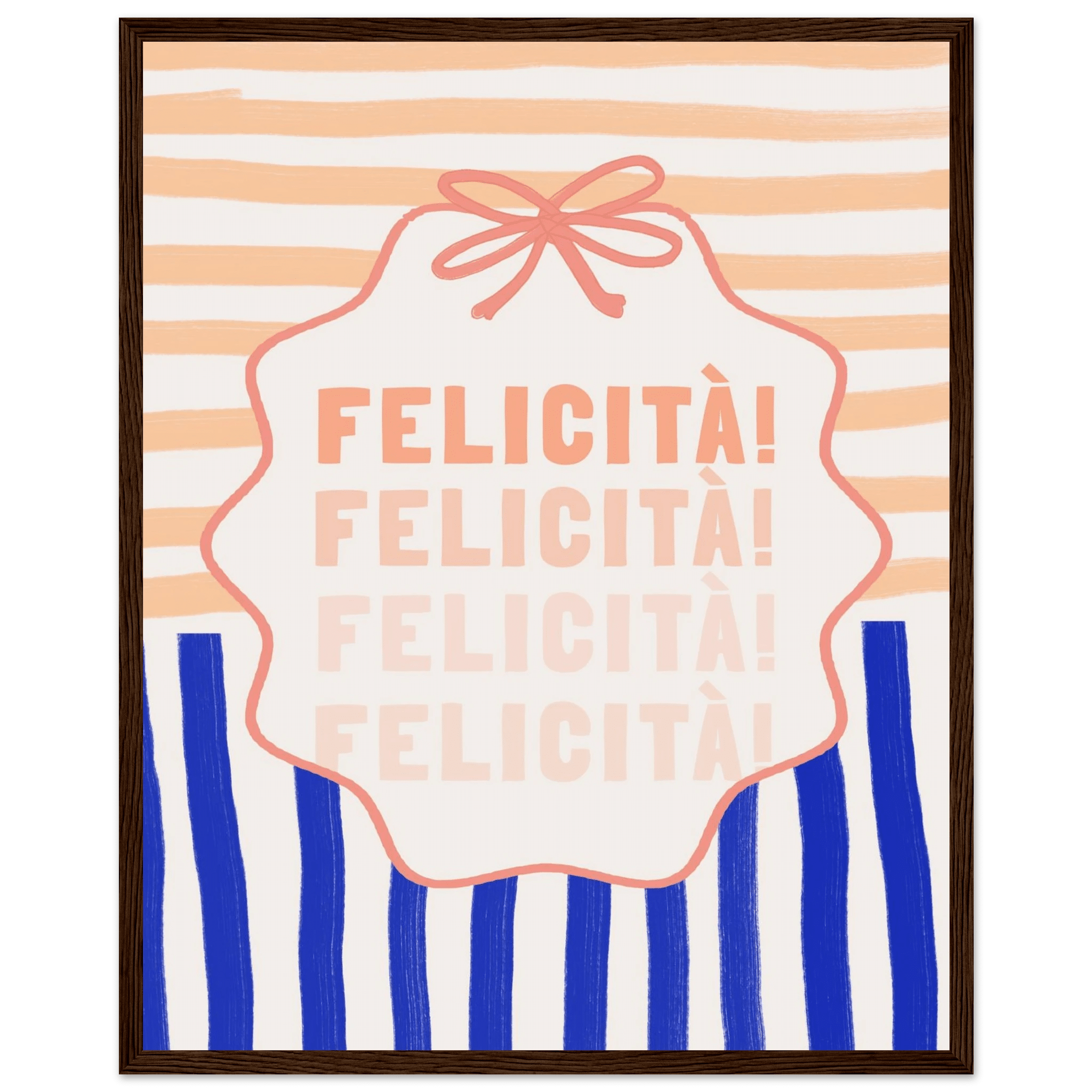 Felicità Italian Happiness Quote Print | Coquette Stripe Wall Art - Evergreen Posters