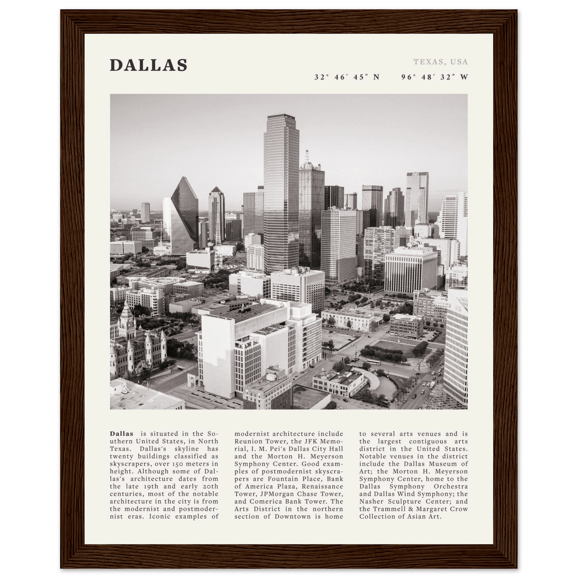 Dallas Poster | Black & White Texas Skyline Wall Art | City Travel Print Decor - Evergreen Posters