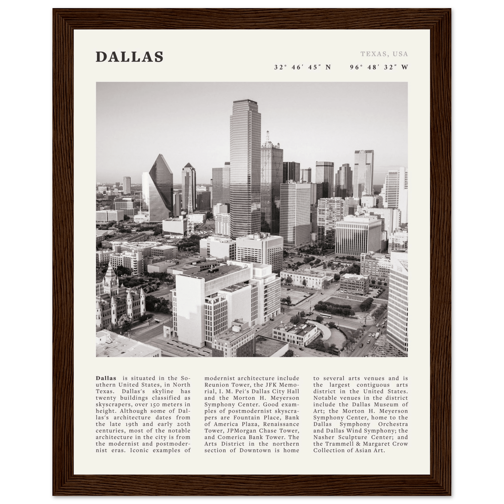Dallas Poster | Black & White Texas Skyline Wall Art | City Travel Print Decor - Evergreen Posters